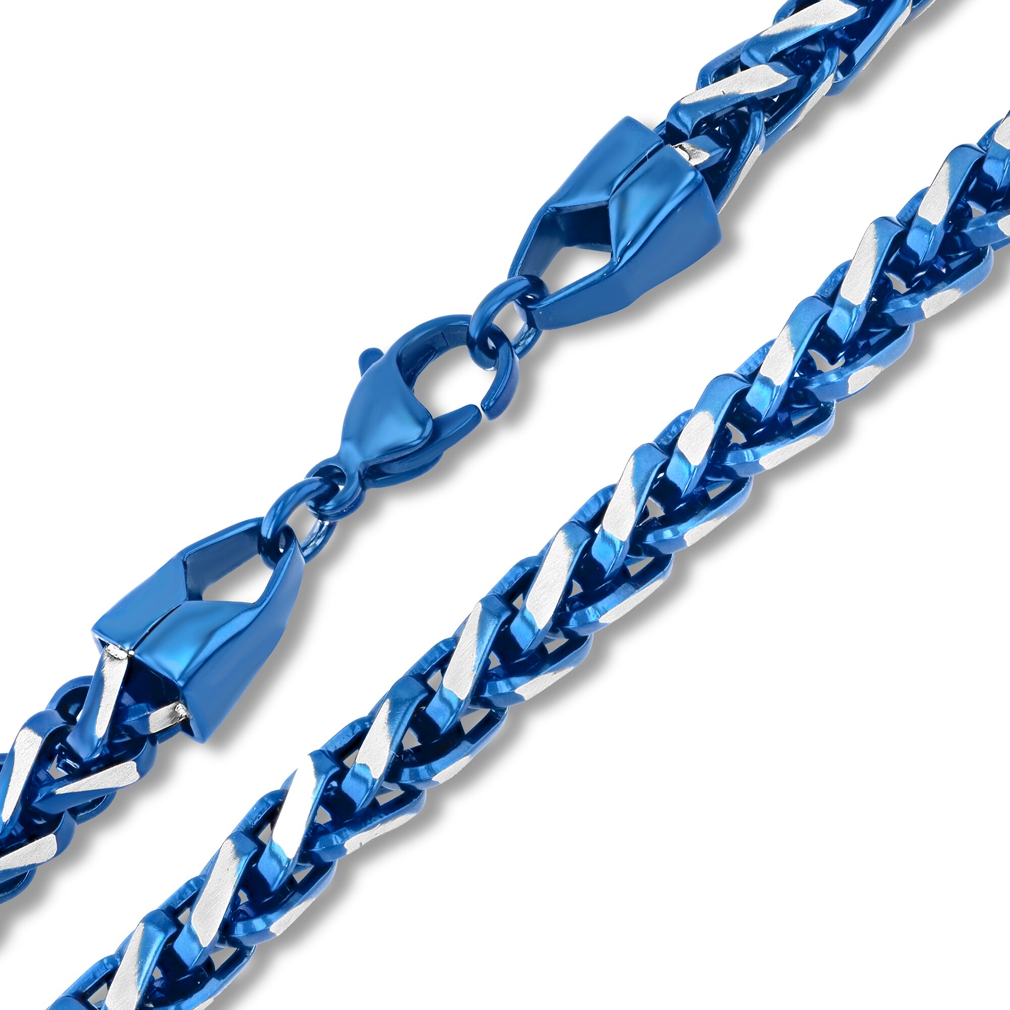 6.0mm Wheat Chain Necklace in Solid Stainless Steel and Blue Ion