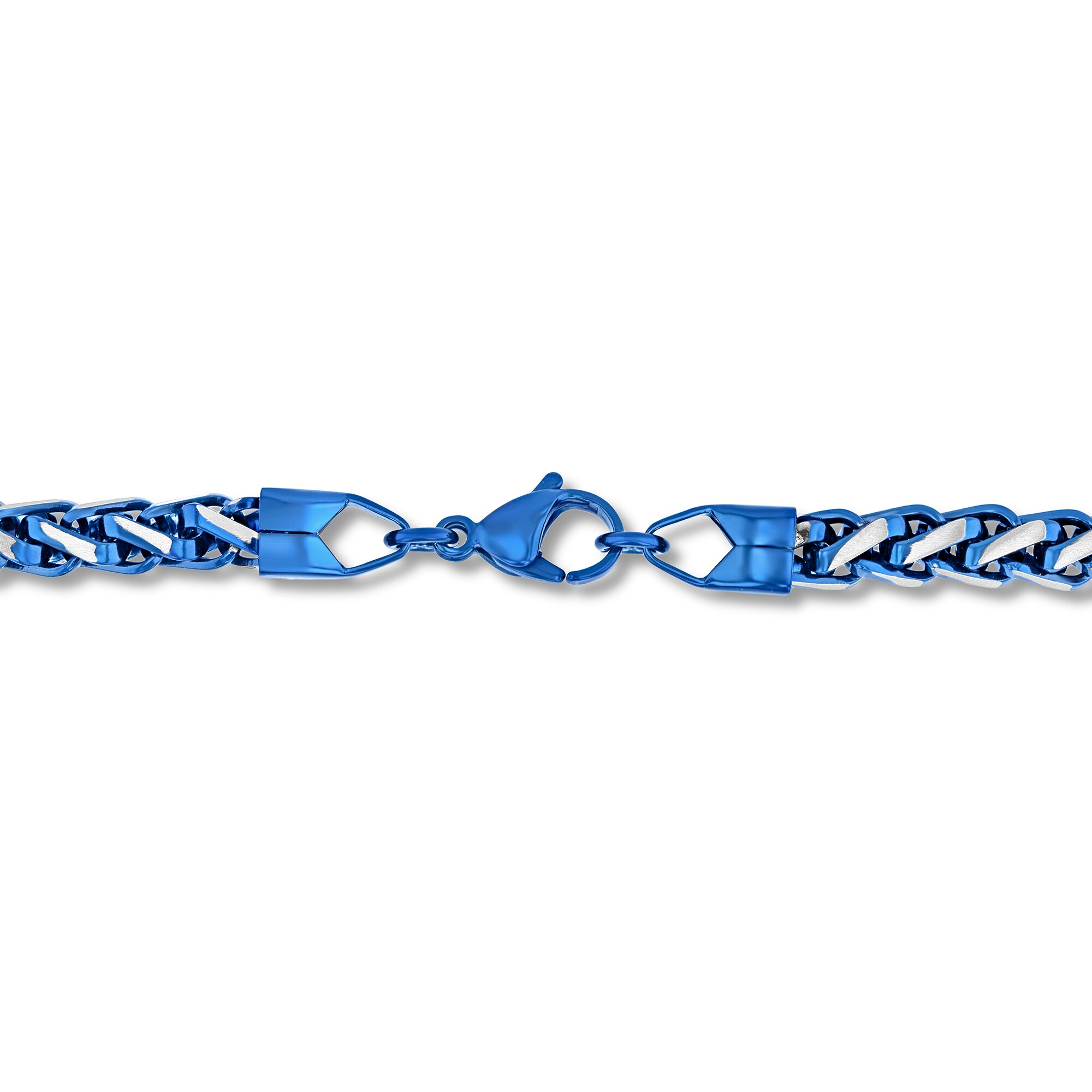 6.0mm Wheat Chain Necklace in Solid Stainless Steel and Blue Ion