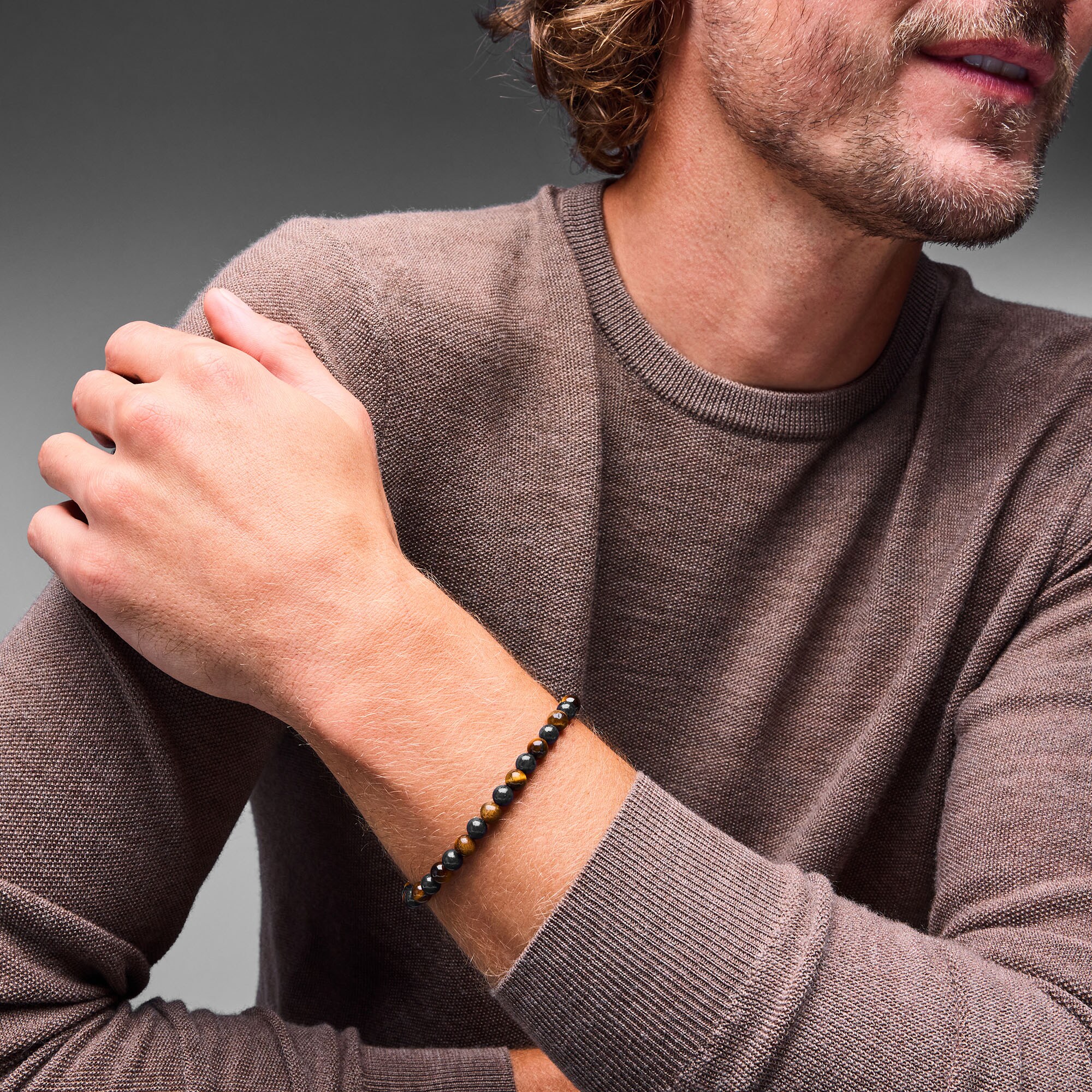 6.0mm Sodalite and Tiger's Eye Bead Strand Bracelet in Solid