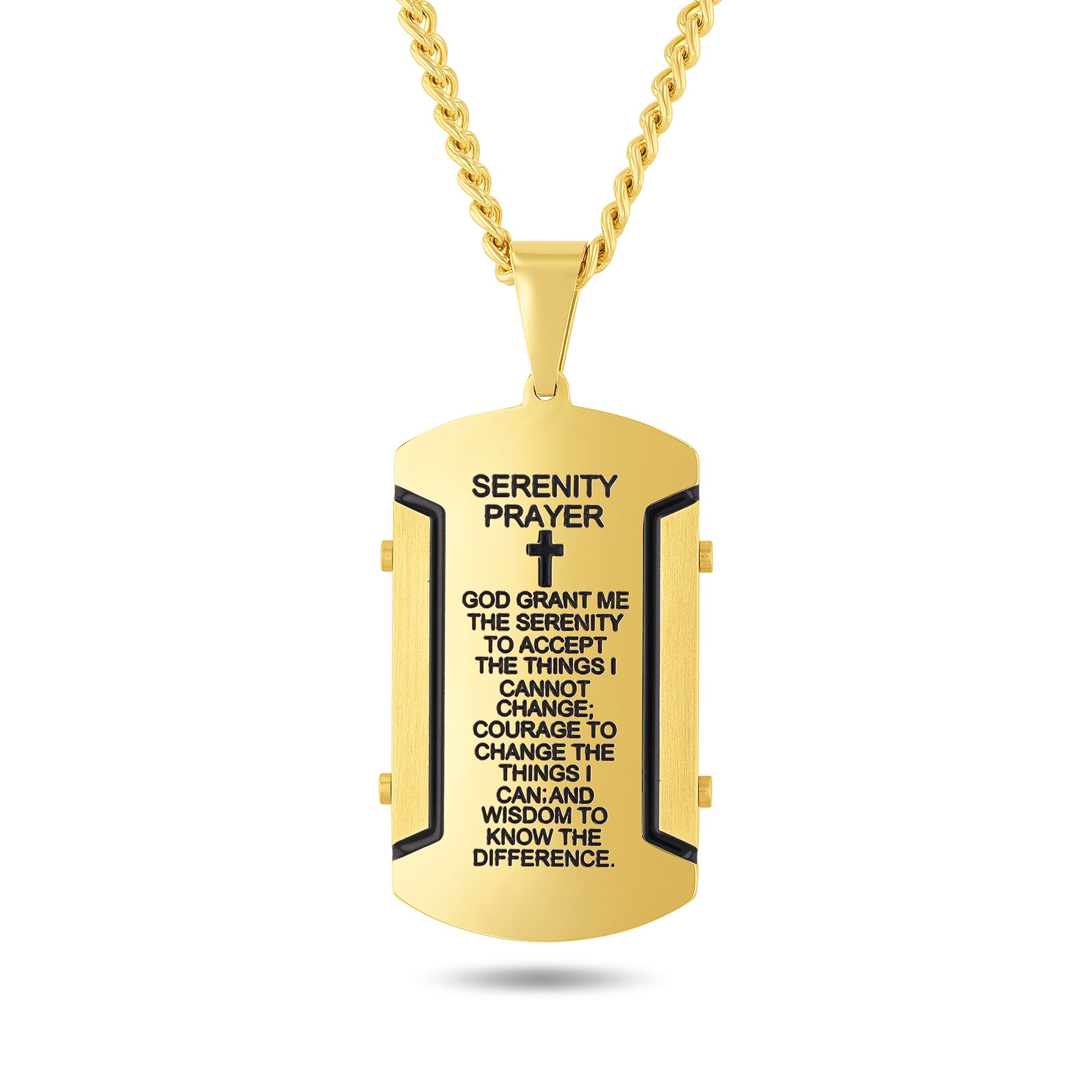 Serenity Prayer Dog Tag Pendant in Stainless Steel with Yellow and
