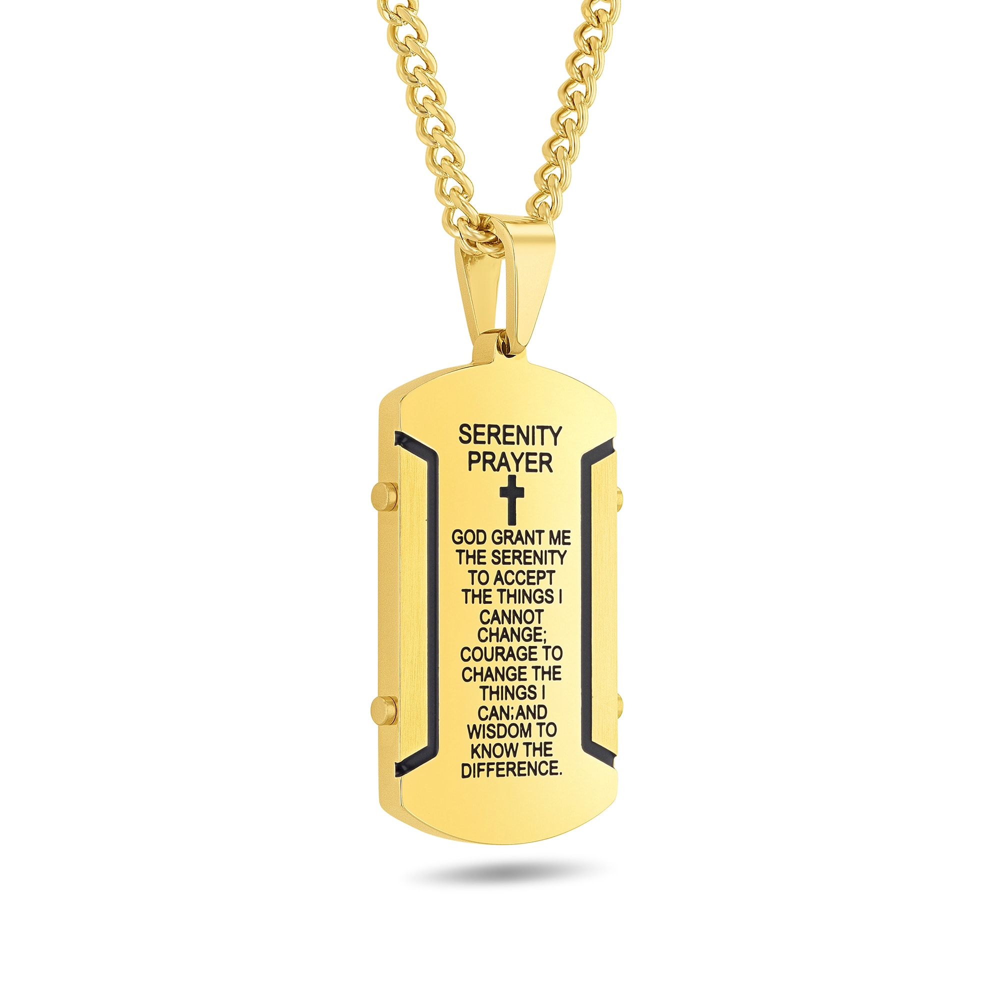 Serenity Prayer Dog Tag Pendant in Stainless Steel with Yellow and