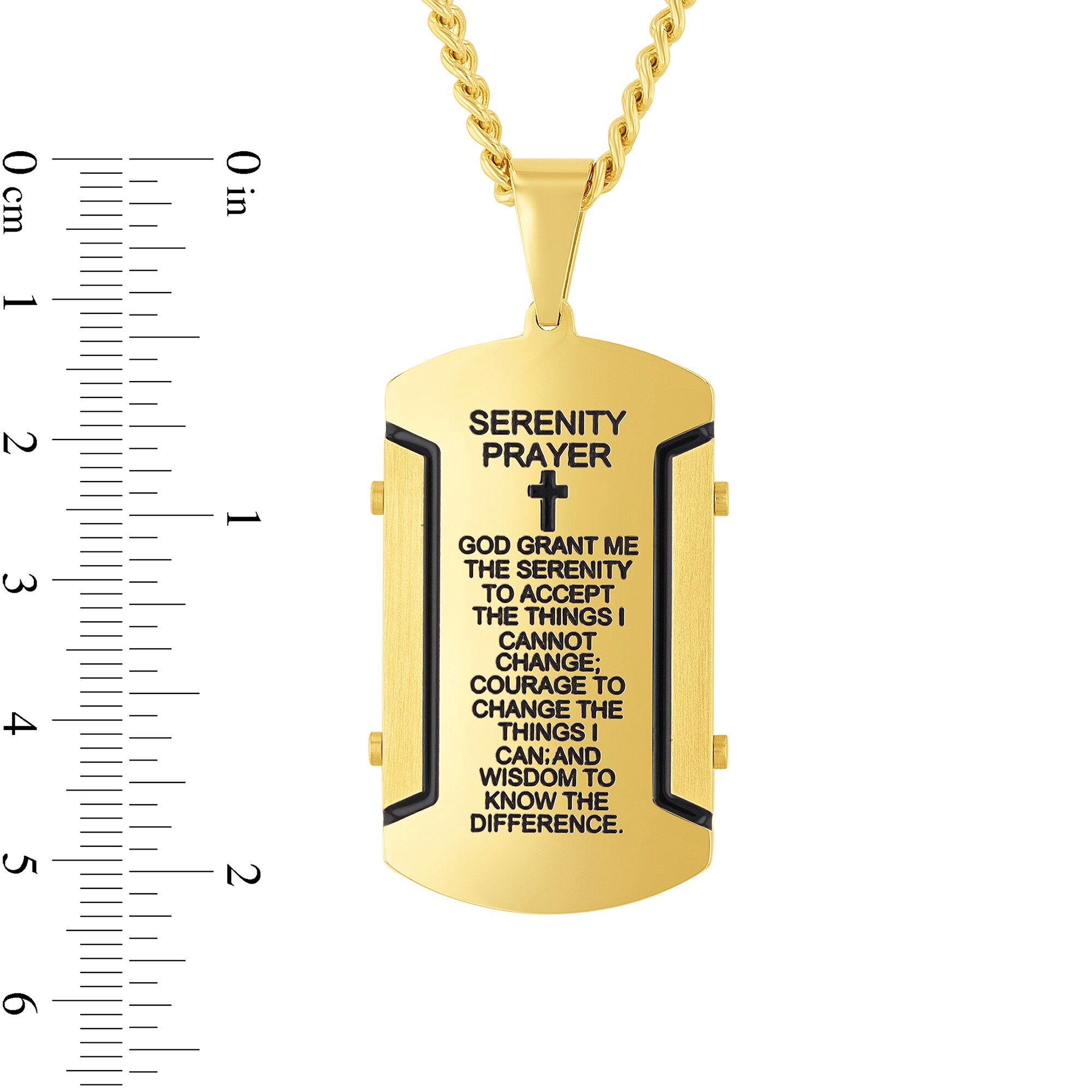 Serenity Prayer Dog Tag Pendant in Stainless Steel with Yellow and