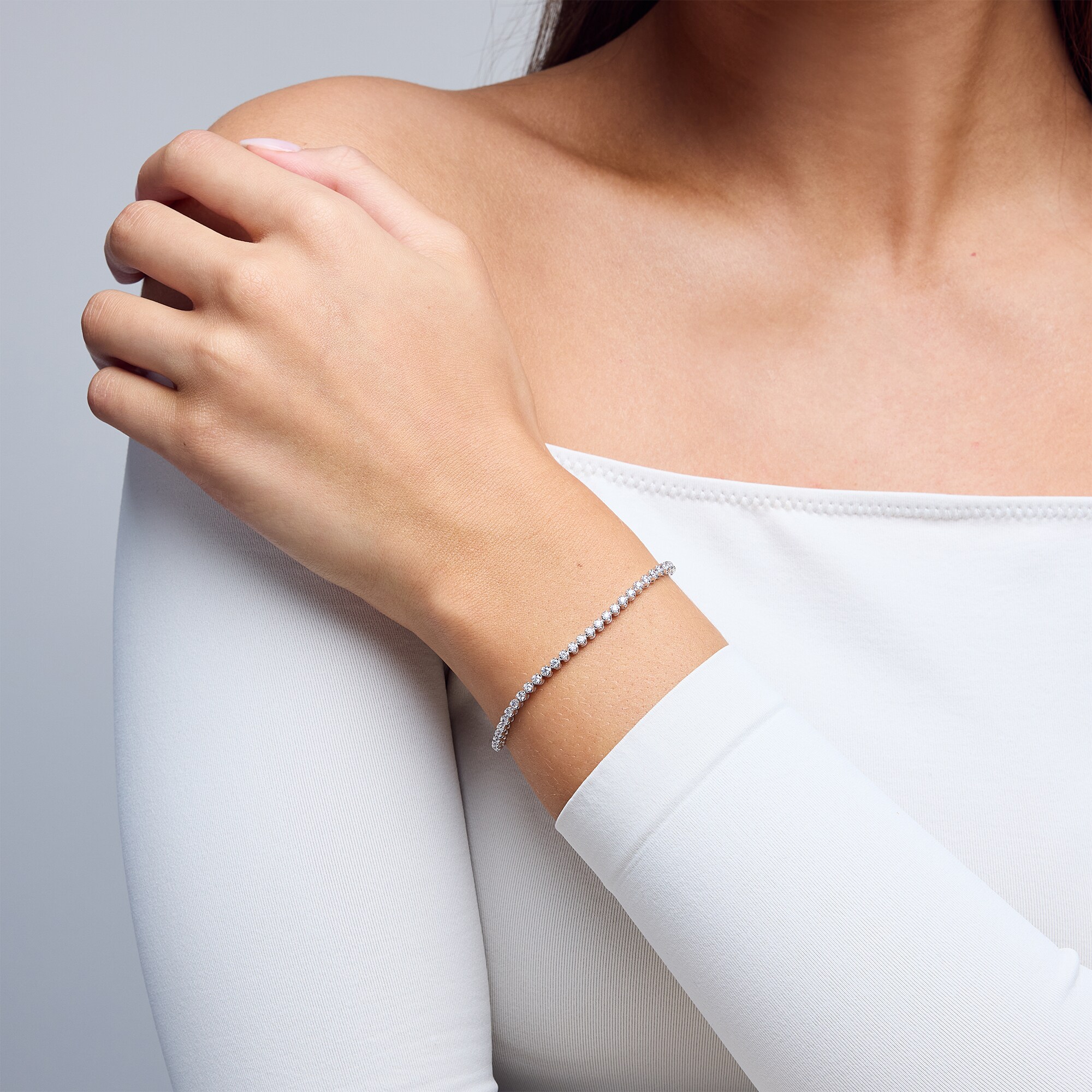 1 CT. T.W. Lab-Grown Diamond Tennis Bracelet in Sterling Silver (F