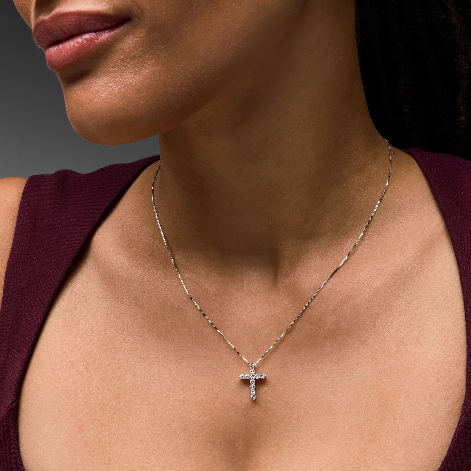 1/2 CT. T.W. Lab-Grown Diamond Cross Pendant in Sterling Silver (F