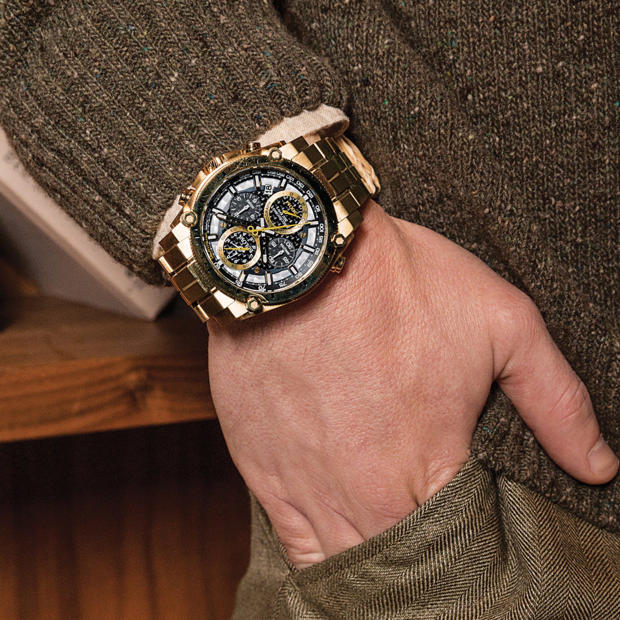 Men's Bulova Precisionist Icon Gold-Tone IP Chronograph Watch with