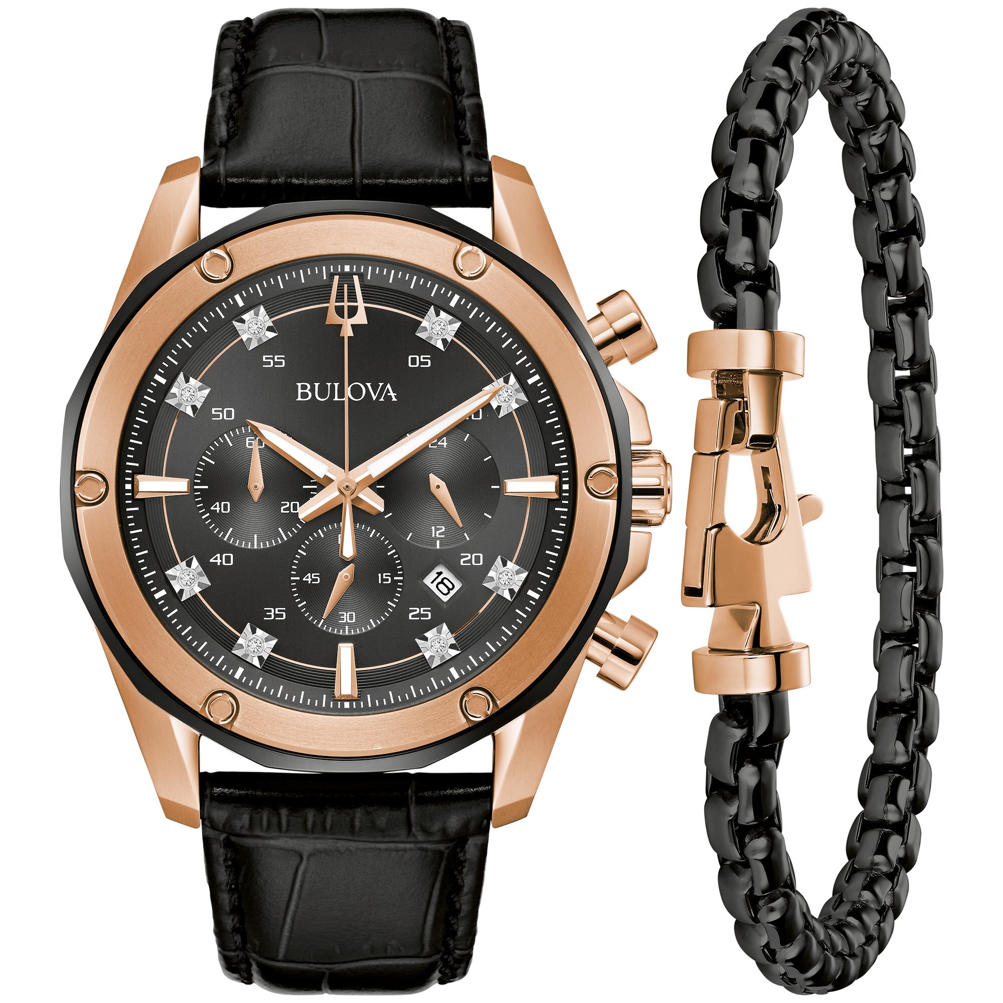 プルートlove Bulova Men's Diamond Accent Two-Tone IP Leather Strap Chronograph