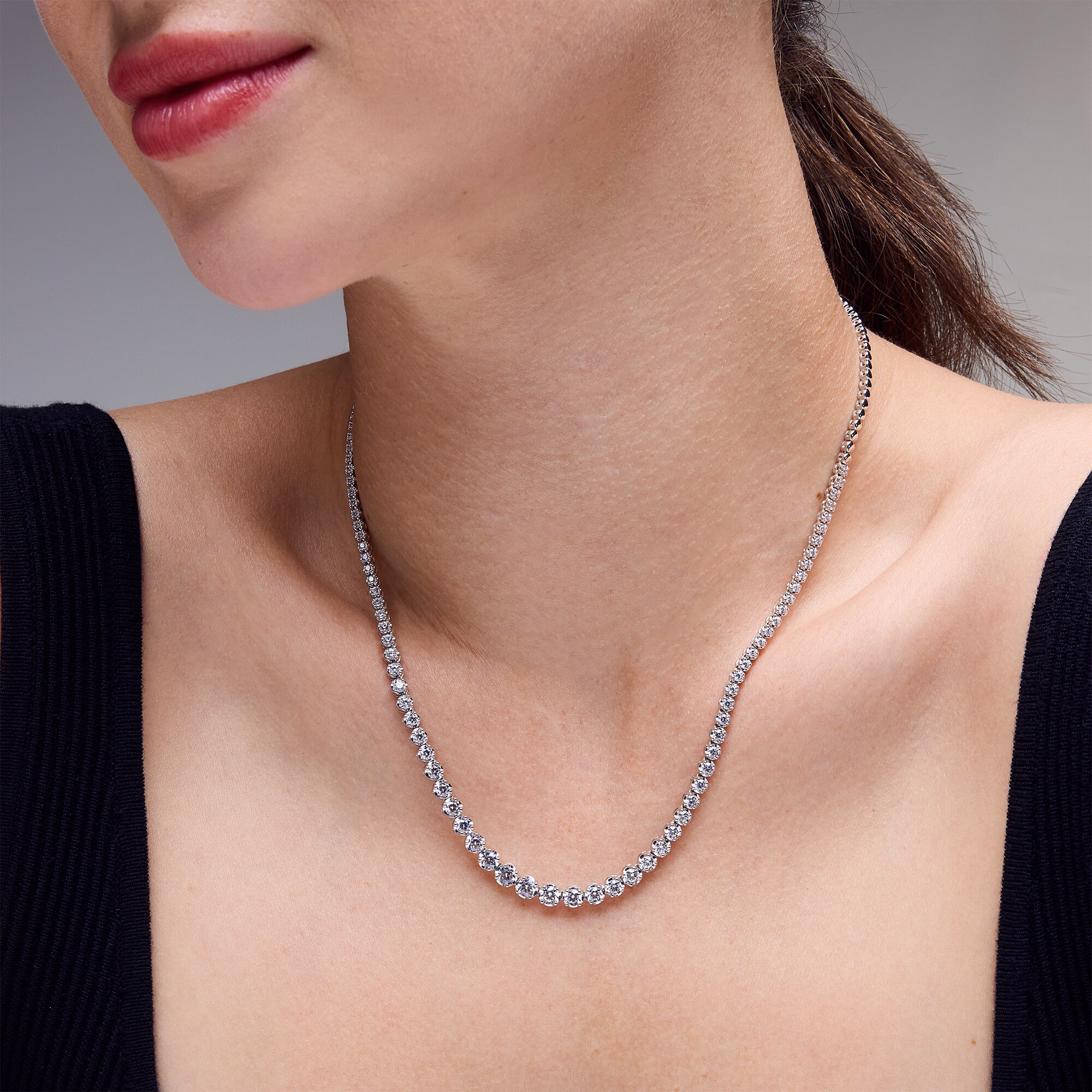 3 CT. T.W. Lab-Grown Diamond Tennis Necklace in Sterling Silver (F