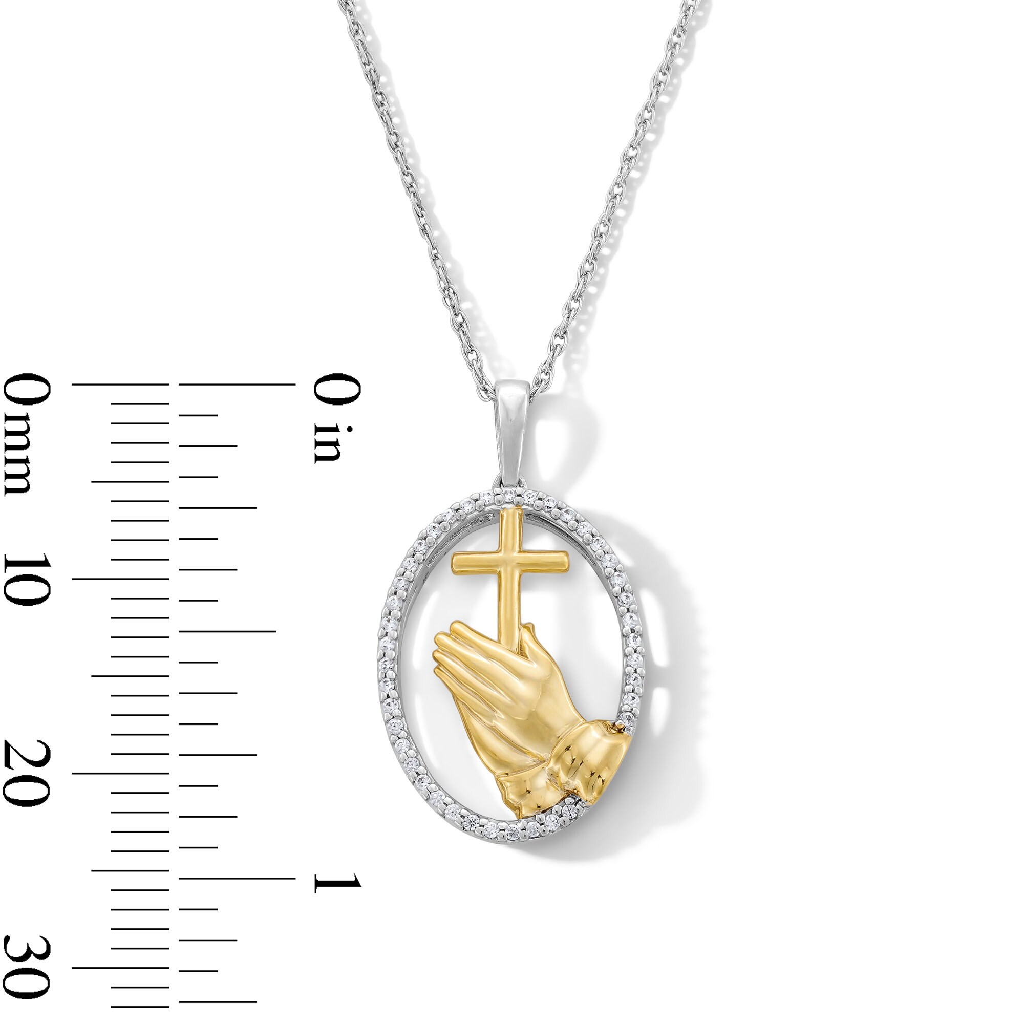 0.12 CT. T.W. Diamond Praying Hands and Cross Pendant in Sterling