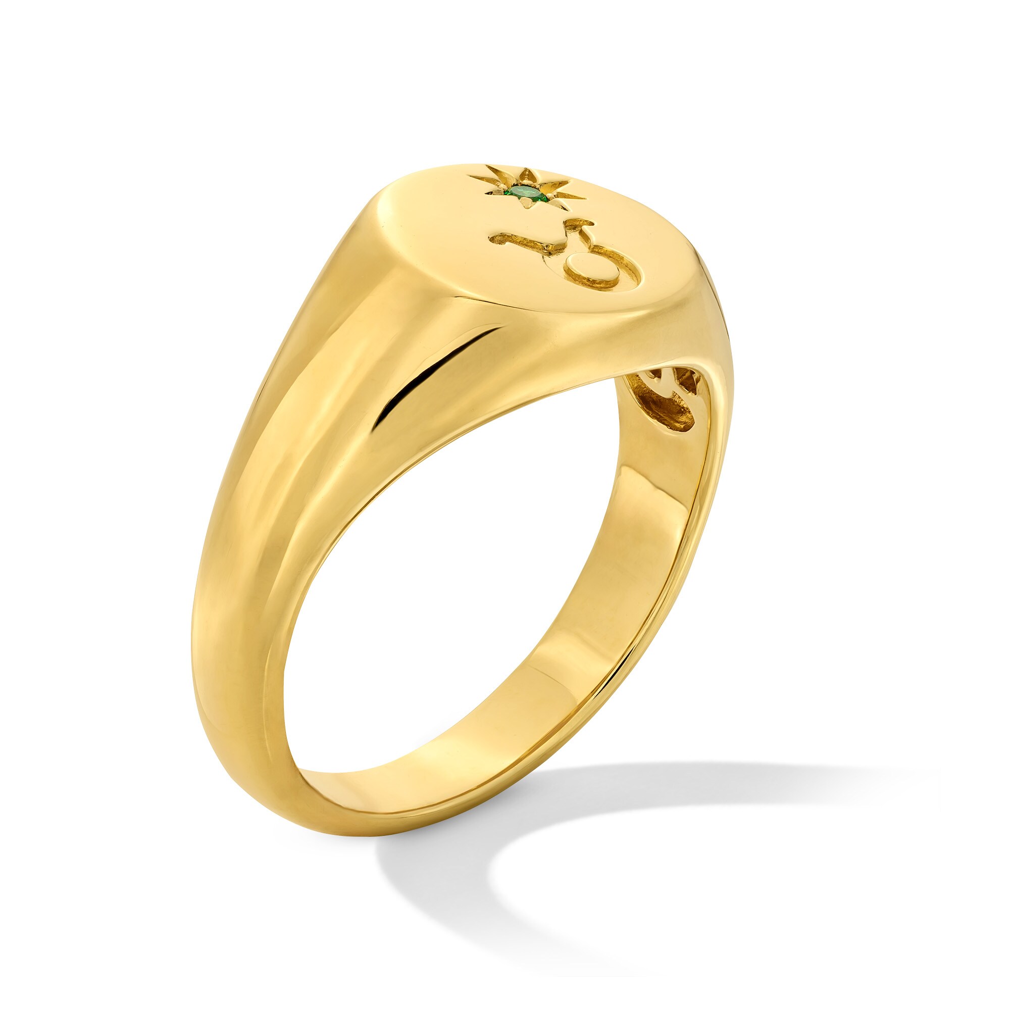 Pavé-Set Lab-Created Emerald Taurus Zodiac Signet Ring in Sterling