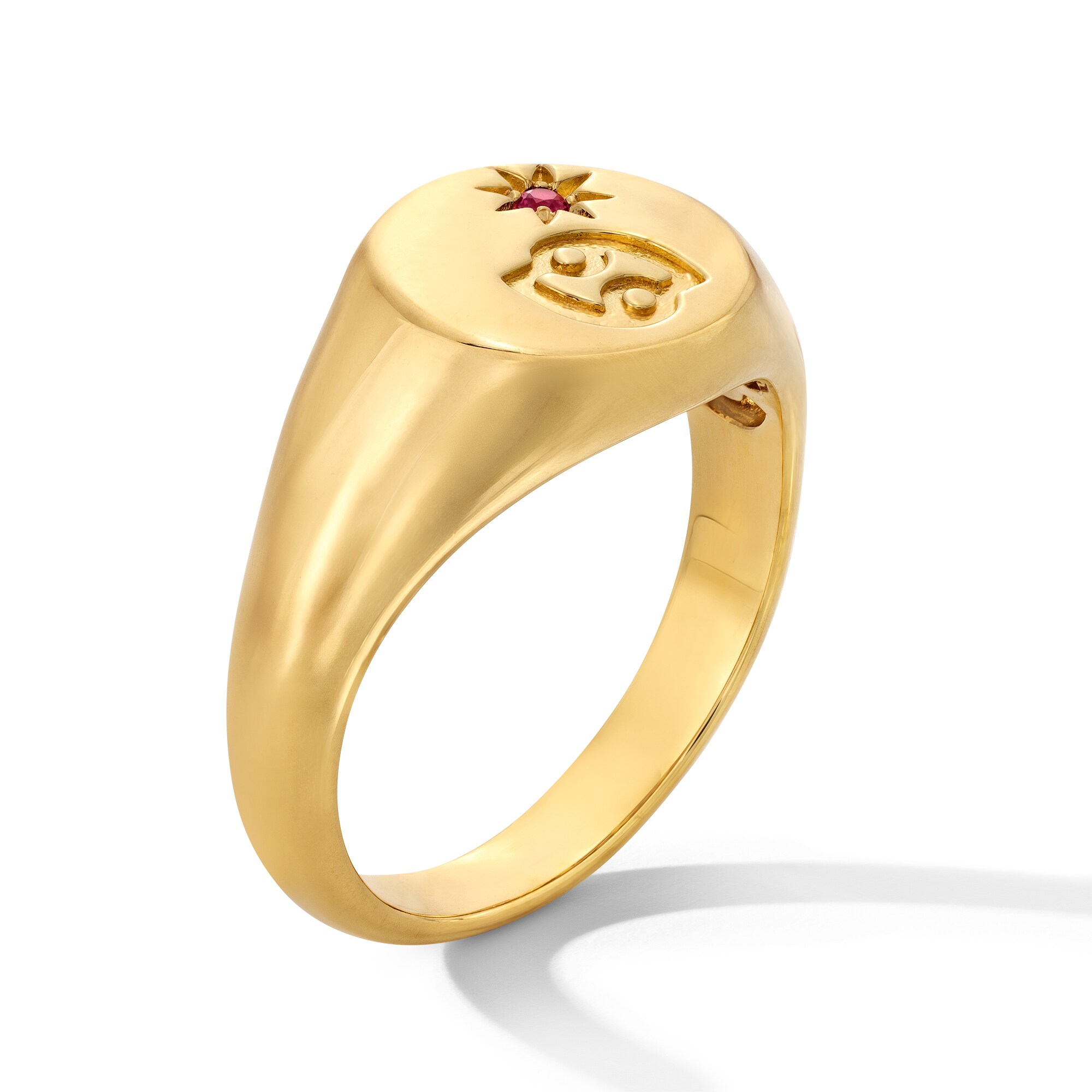 Pavé-Set Lab-Created Ruby Cancer Zodiac Signet Ring in Sterling