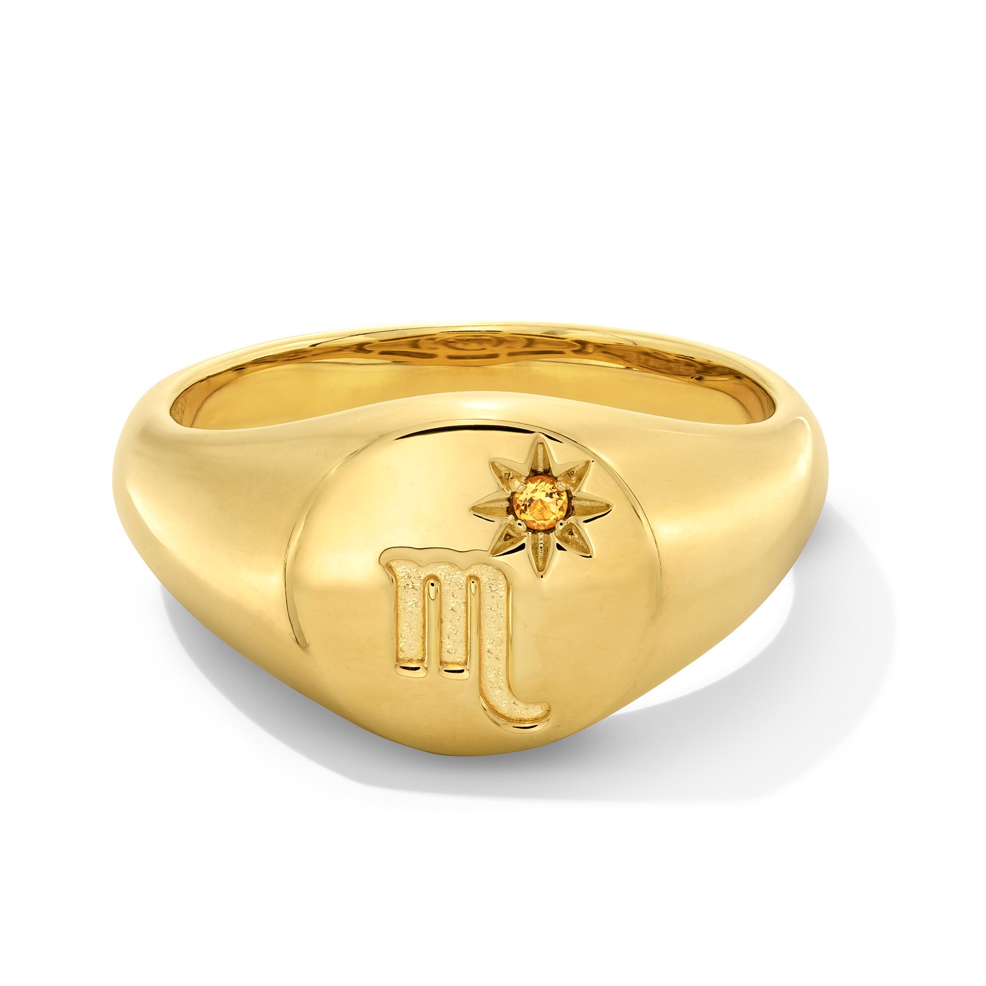 Pavé-Set Citrine Scorpio Zodiac Signet Ring in Sterling Silver