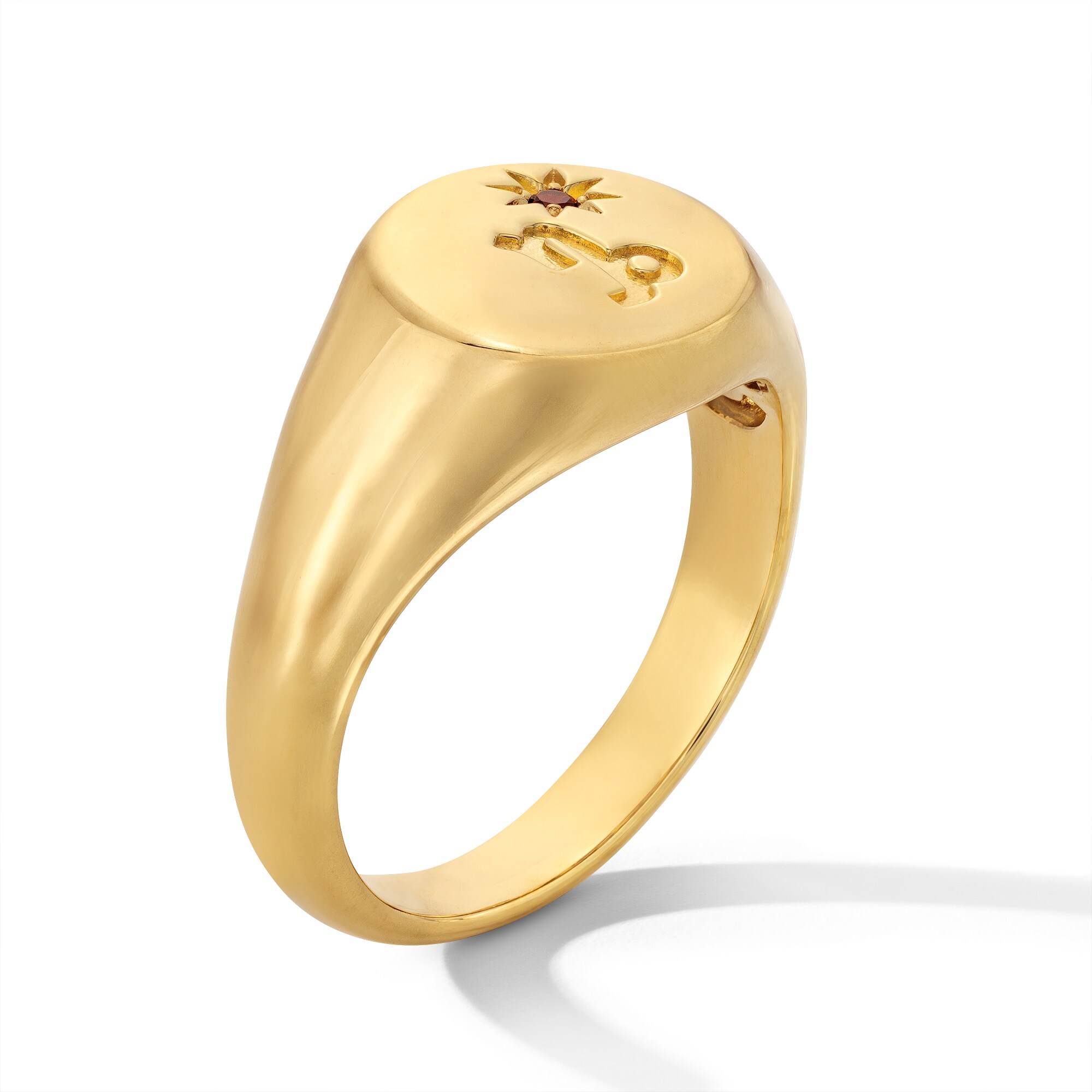 Pavé-Set Garnet Capricorn Zodiac Signet Ring in Sterling Silver