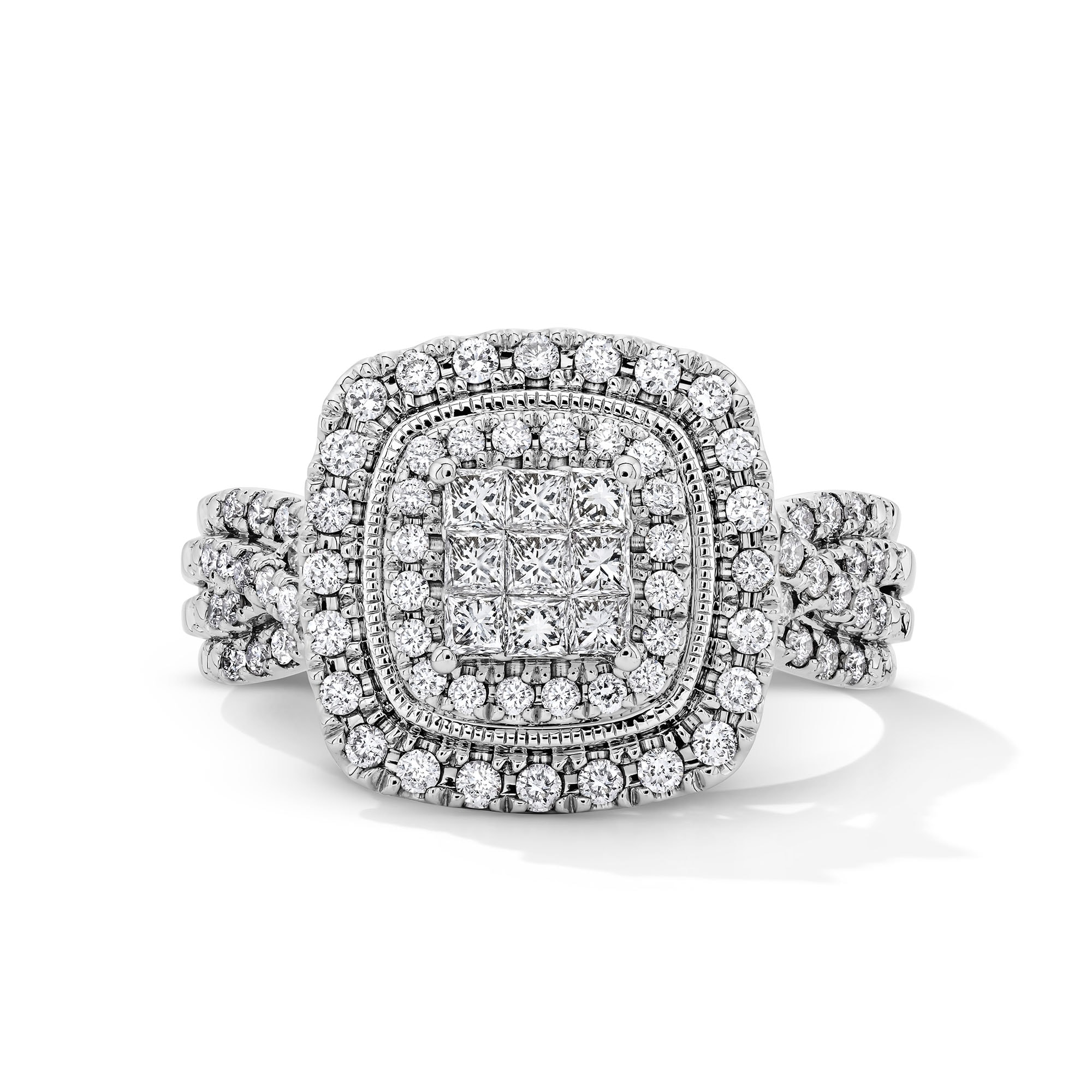 3/4 CT. T.W. Princess-Cut Multi-Diamond Double Cushion Frame