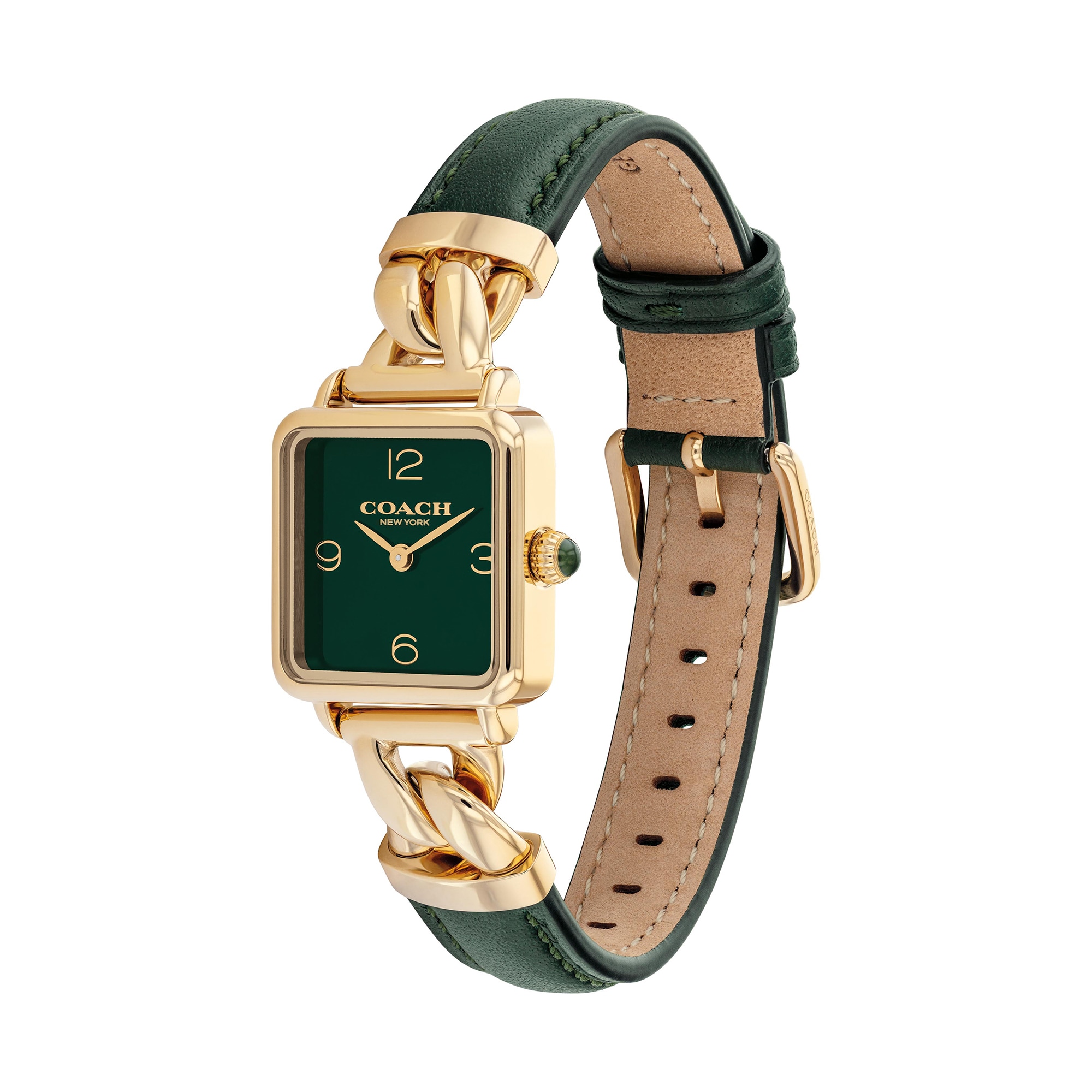 Ladies' Coach Cass Gold-Tone IP Square Watch with Green Dial and