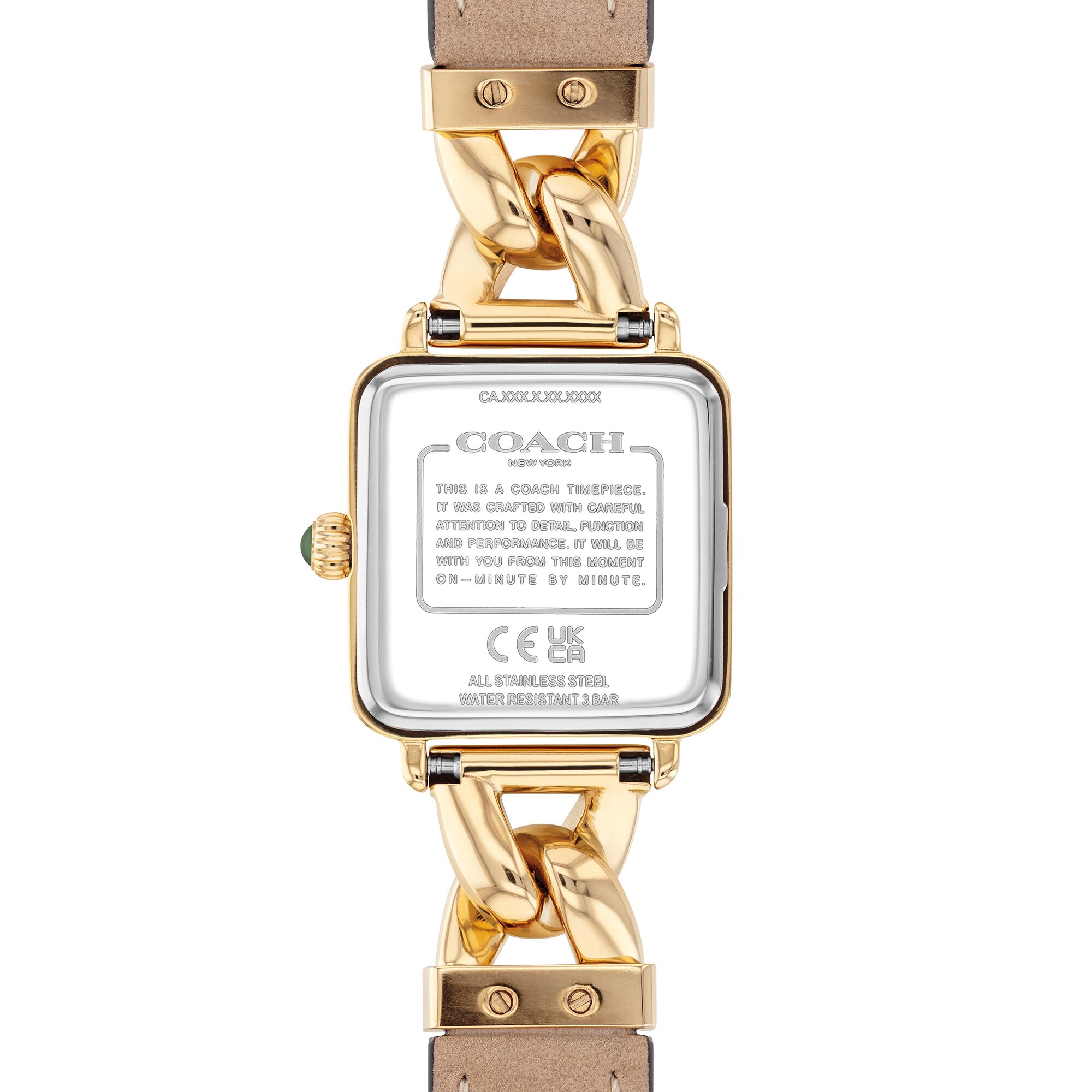Ladies' Coach Cass Gold-Tone IP Square Watch with Green Dial and