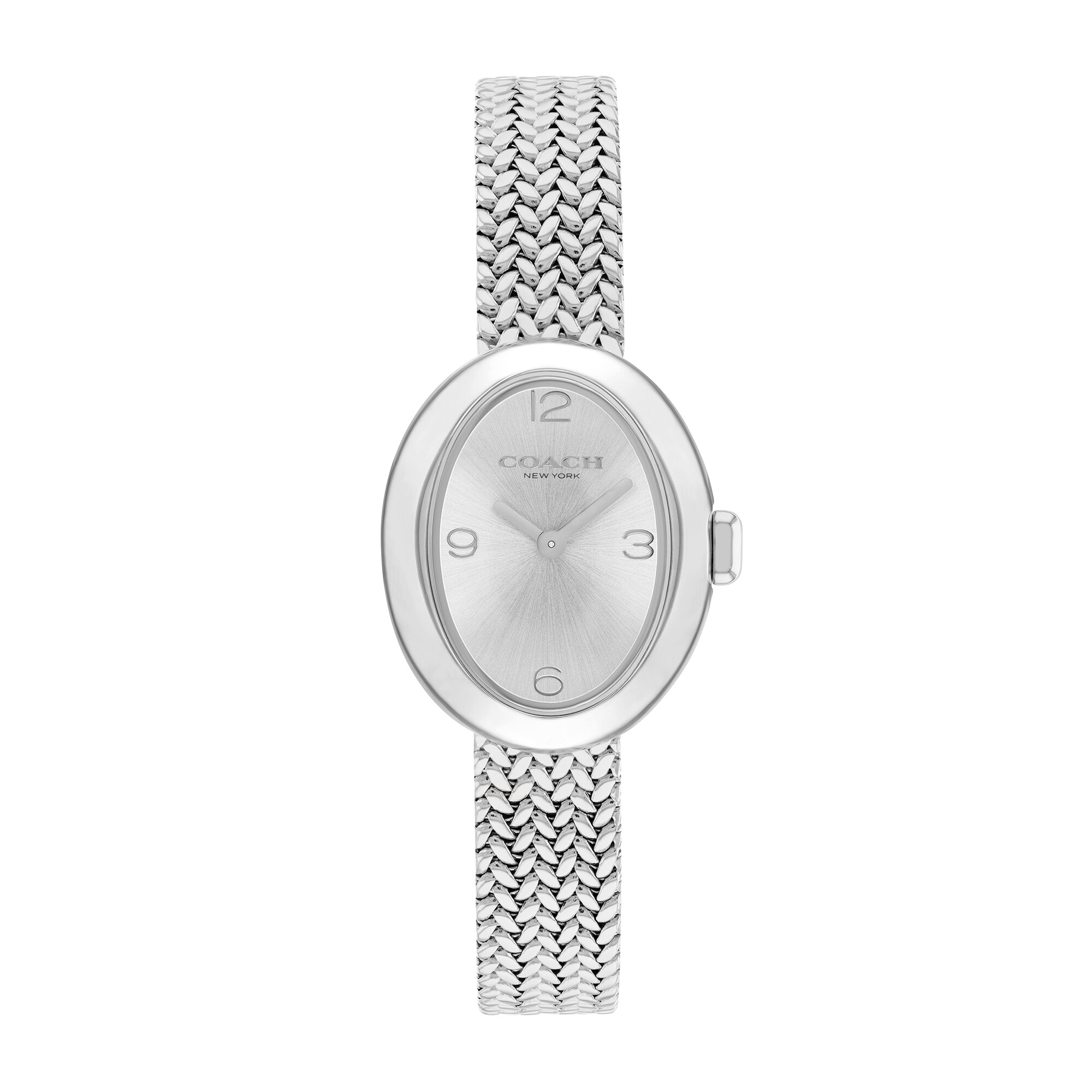 Ladies' Coach Sammy Watch with Silver-Tone Oval Dial and Mesh Band