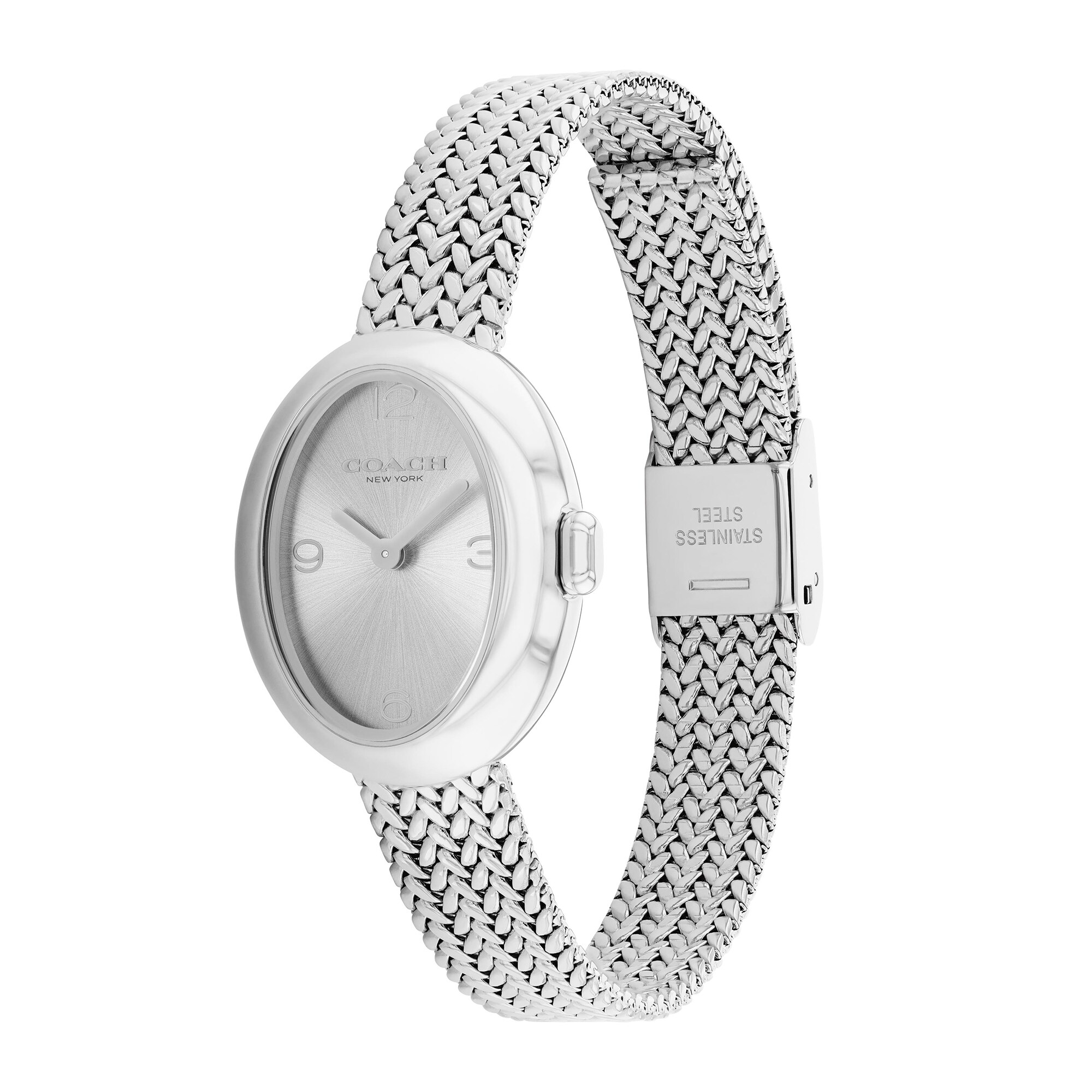 Ladies' Coach Sammy Watch with Silver-Tone Oval Dial and Mesh Band