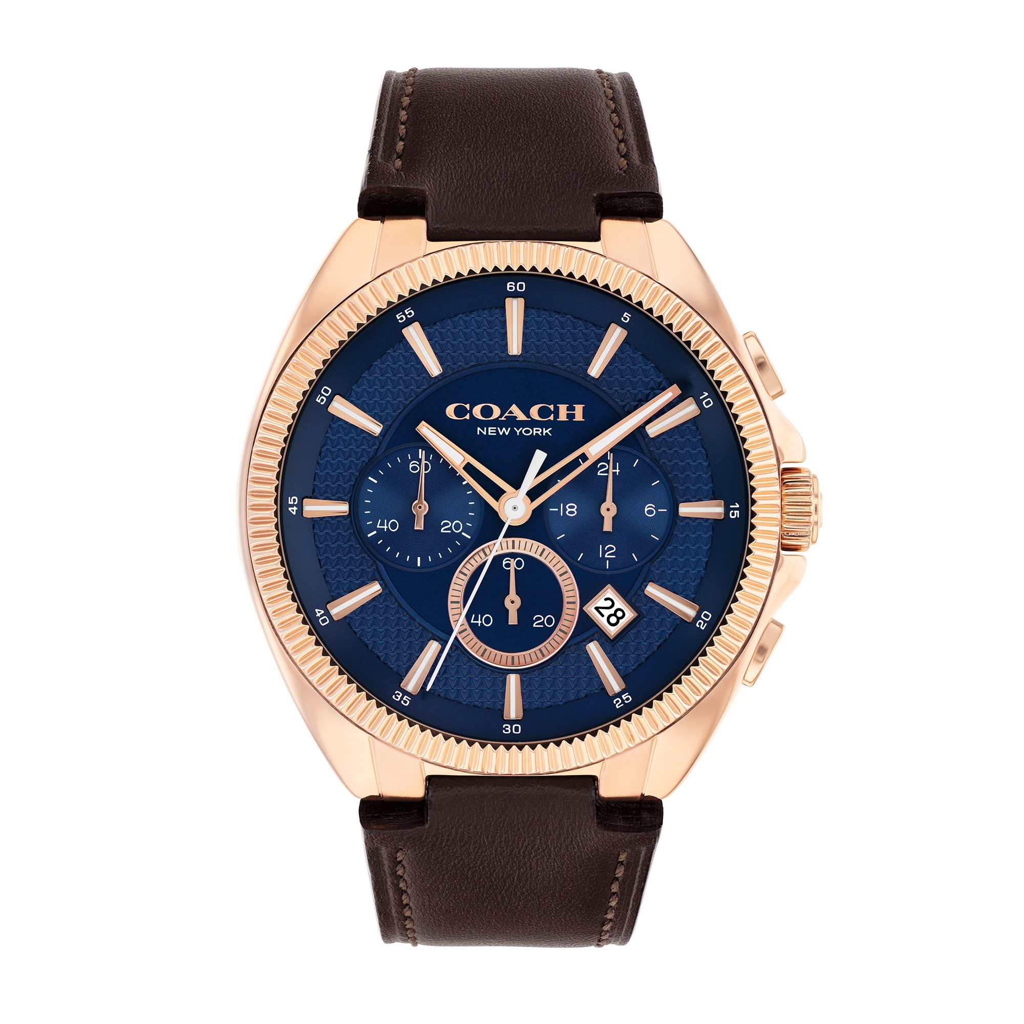 Men's Coach Jackson Chronograph Rose-Tone IP Watch with Navy Blue