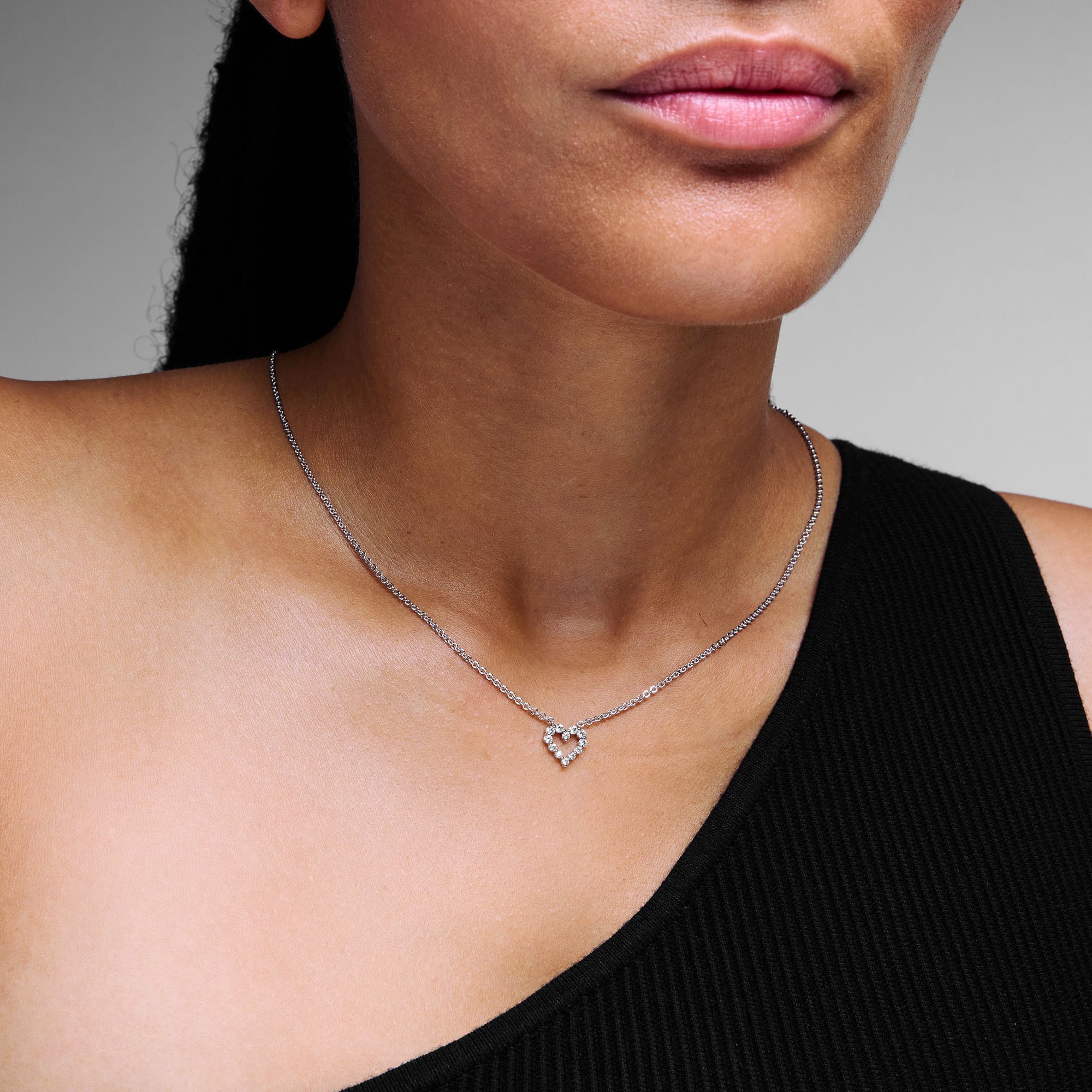 【soerte】10way combination necklace ＆ wal 1/4 CT. T.W. Lab-Grown Diamond Open Heart Necklace in 10K White