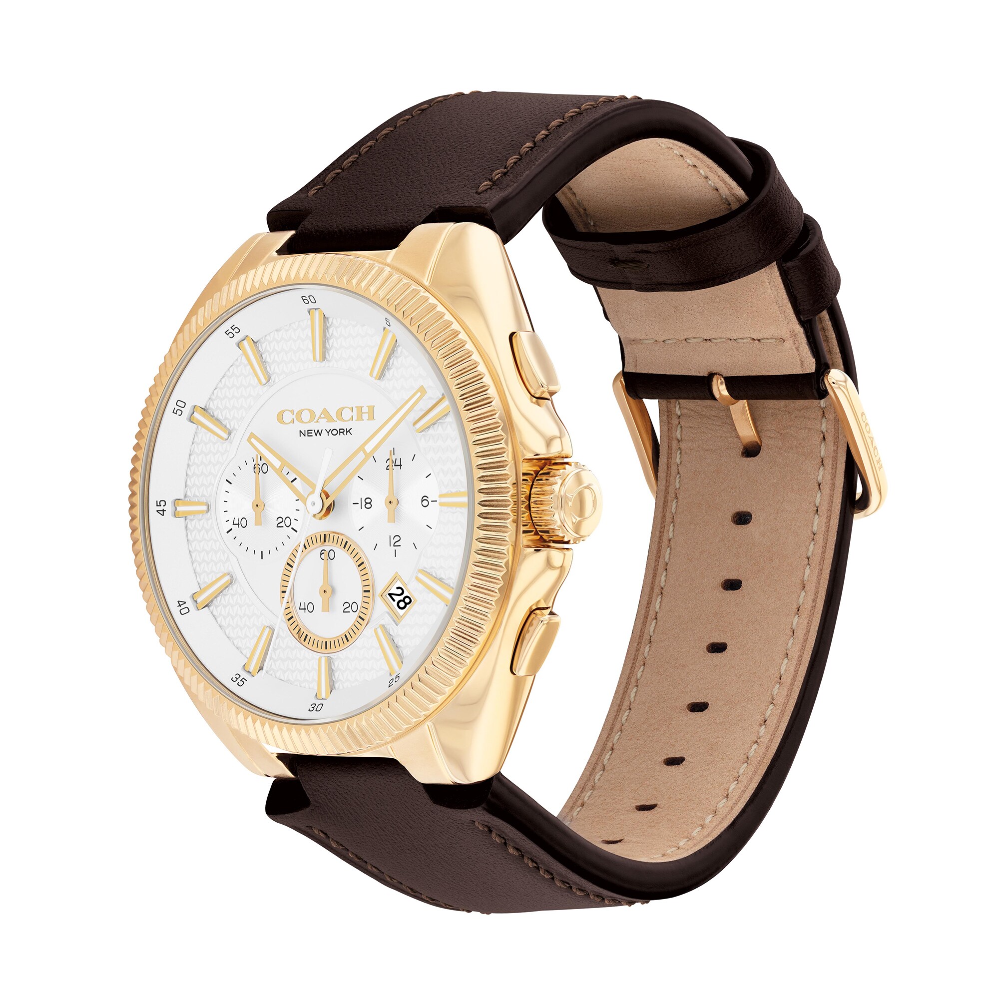 Men's Coach Jackson Chronograph Gold-Tone IP Watch with White Dial