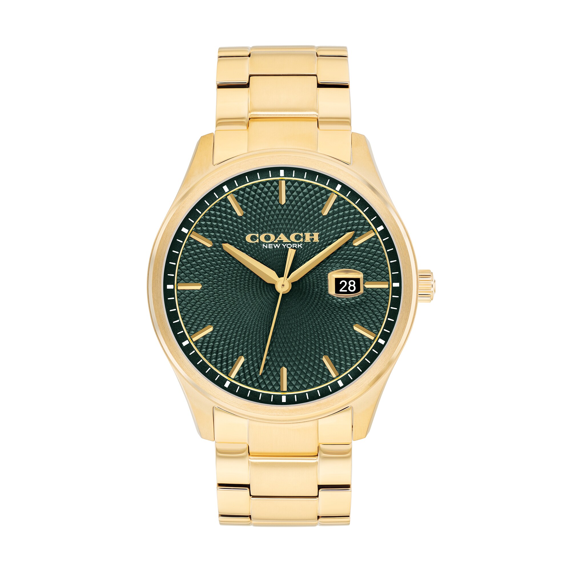 Men's Coach Oliver Gold-Tone IP Watch with Green Textured Dial