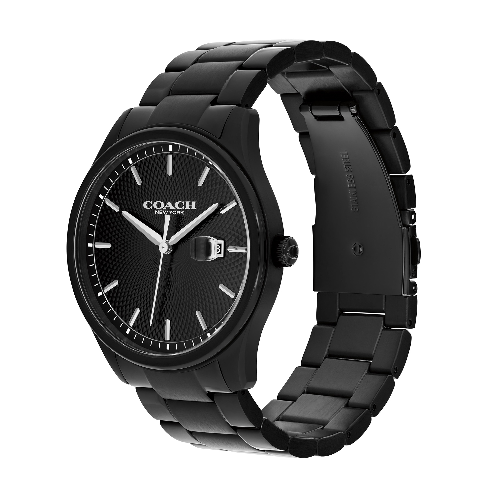 Men's Coach Charles Black IP Stainless Steel Watch with Black Dial