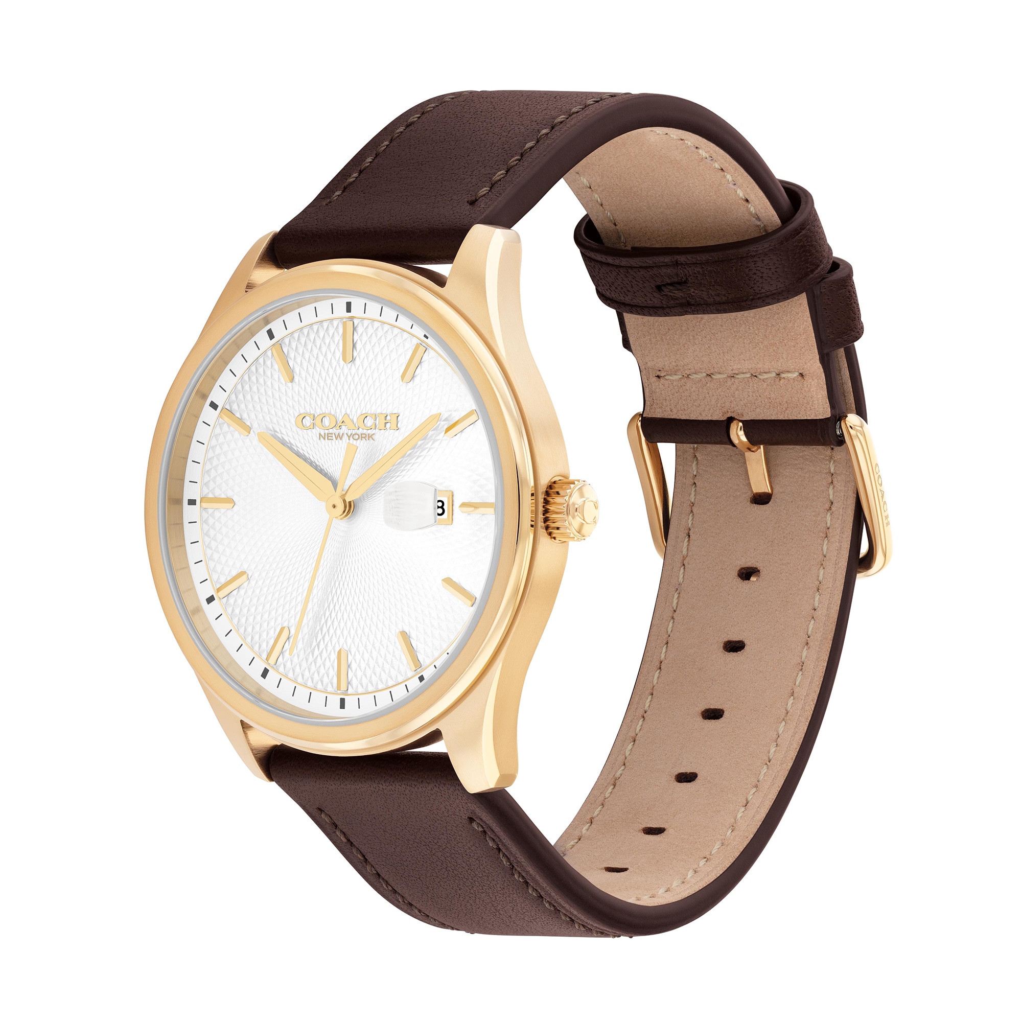 Men's Coach Oliver Gold-Tone IP Watch with White Textured Dial and