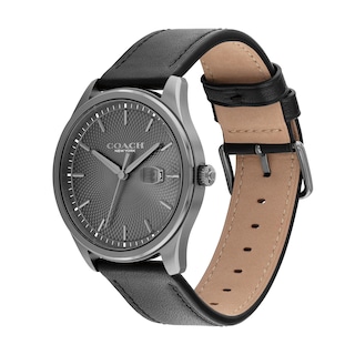 Coach swagger Silver Tone Watch with Black Leather Strap Unisex Coach Analog Watch with Silver-Tone Rectangle Dial  main image 3