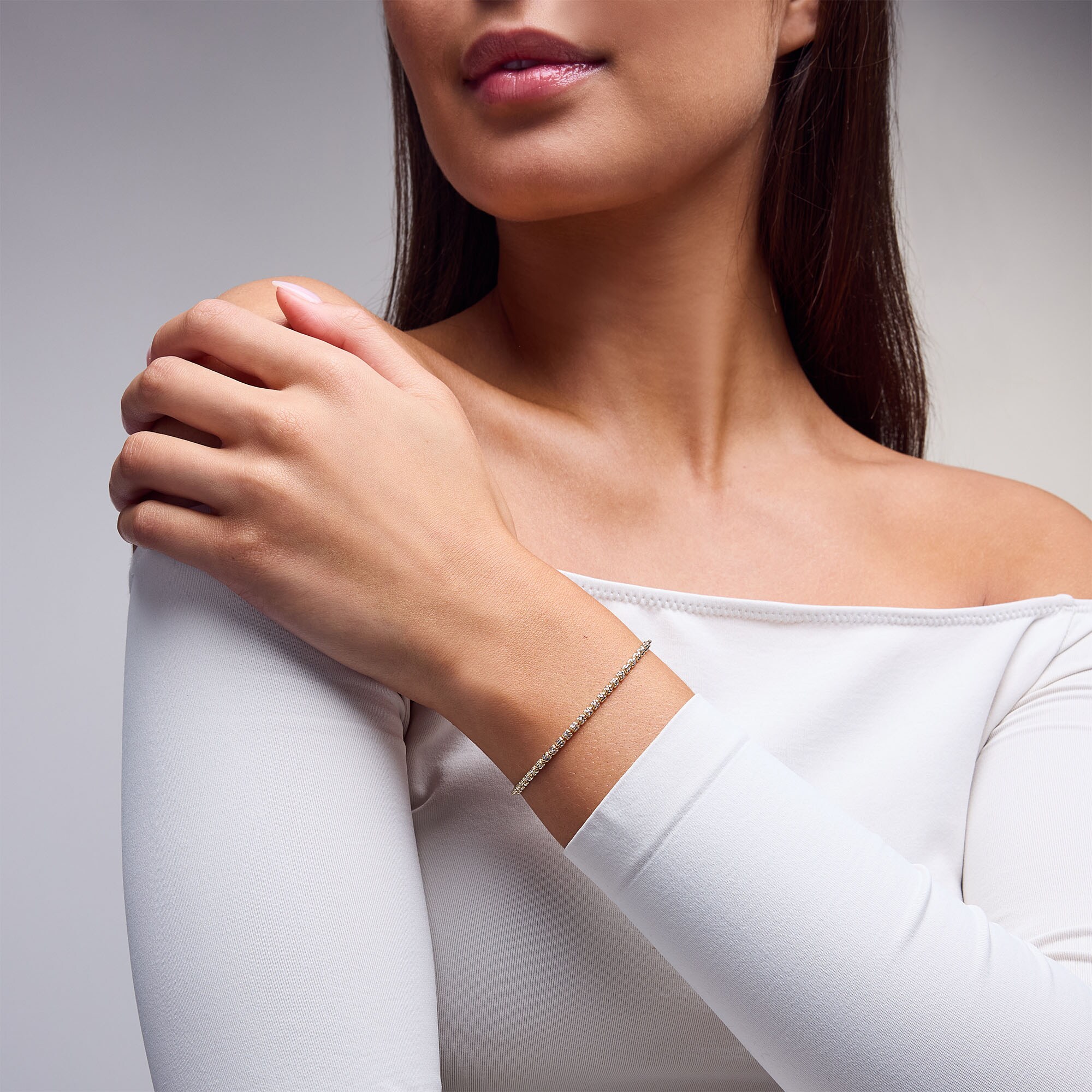 2.6mm Diamond-Cut Ice Chain Bracelet in Solid 10K Gold - 7.5&quot