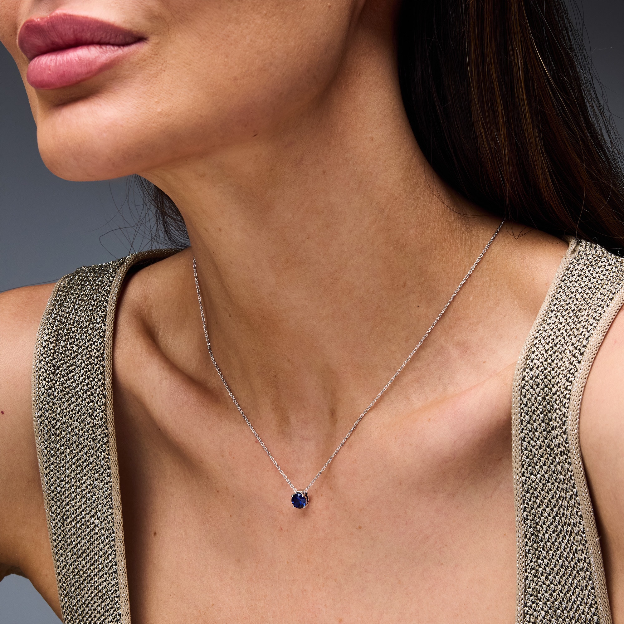 Blue Lab-Created Sapphire Solitaire Pendant in Sterling Silver