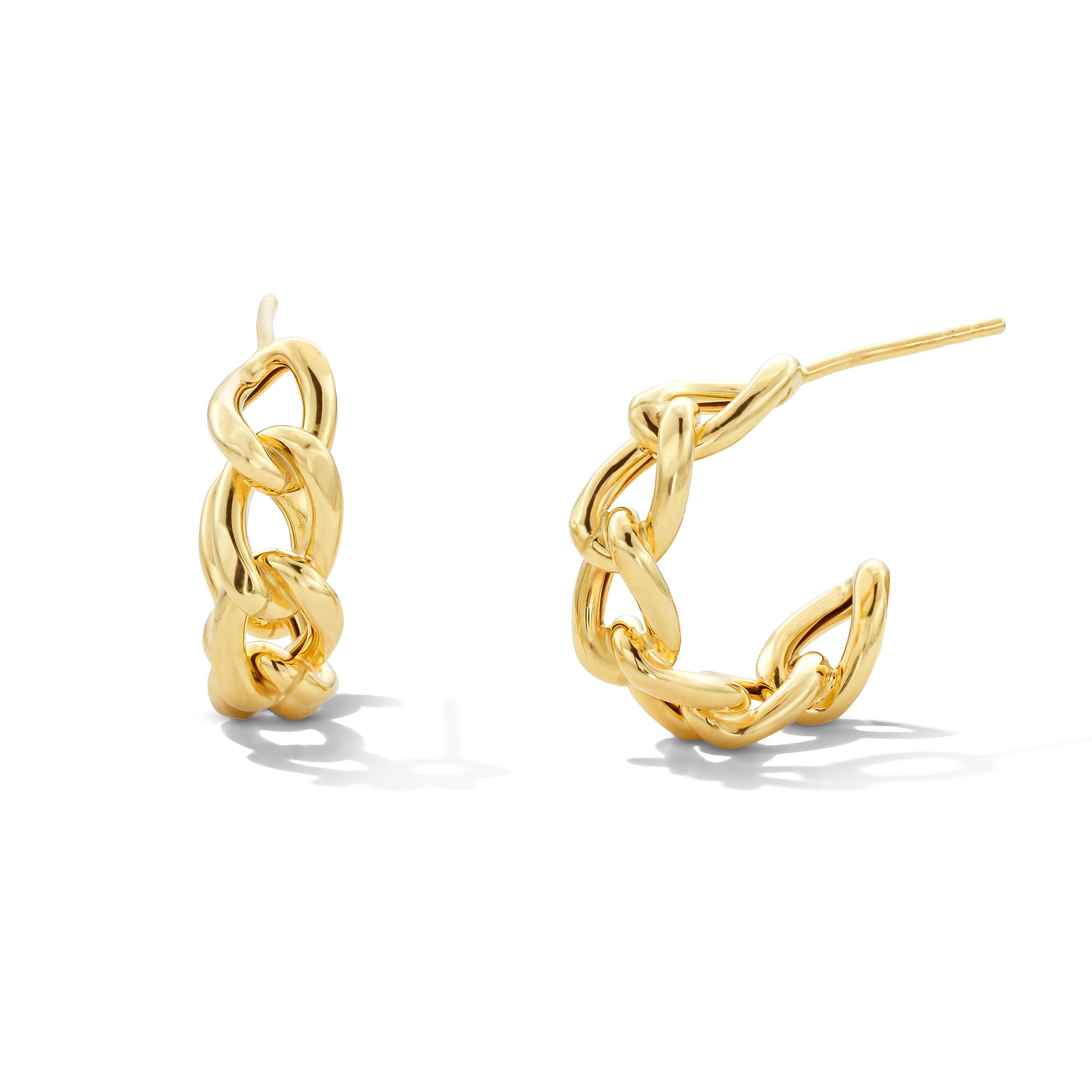Chain Link J-Hoop Earrings in Hollow 10K Gold | Peoples Jewellers