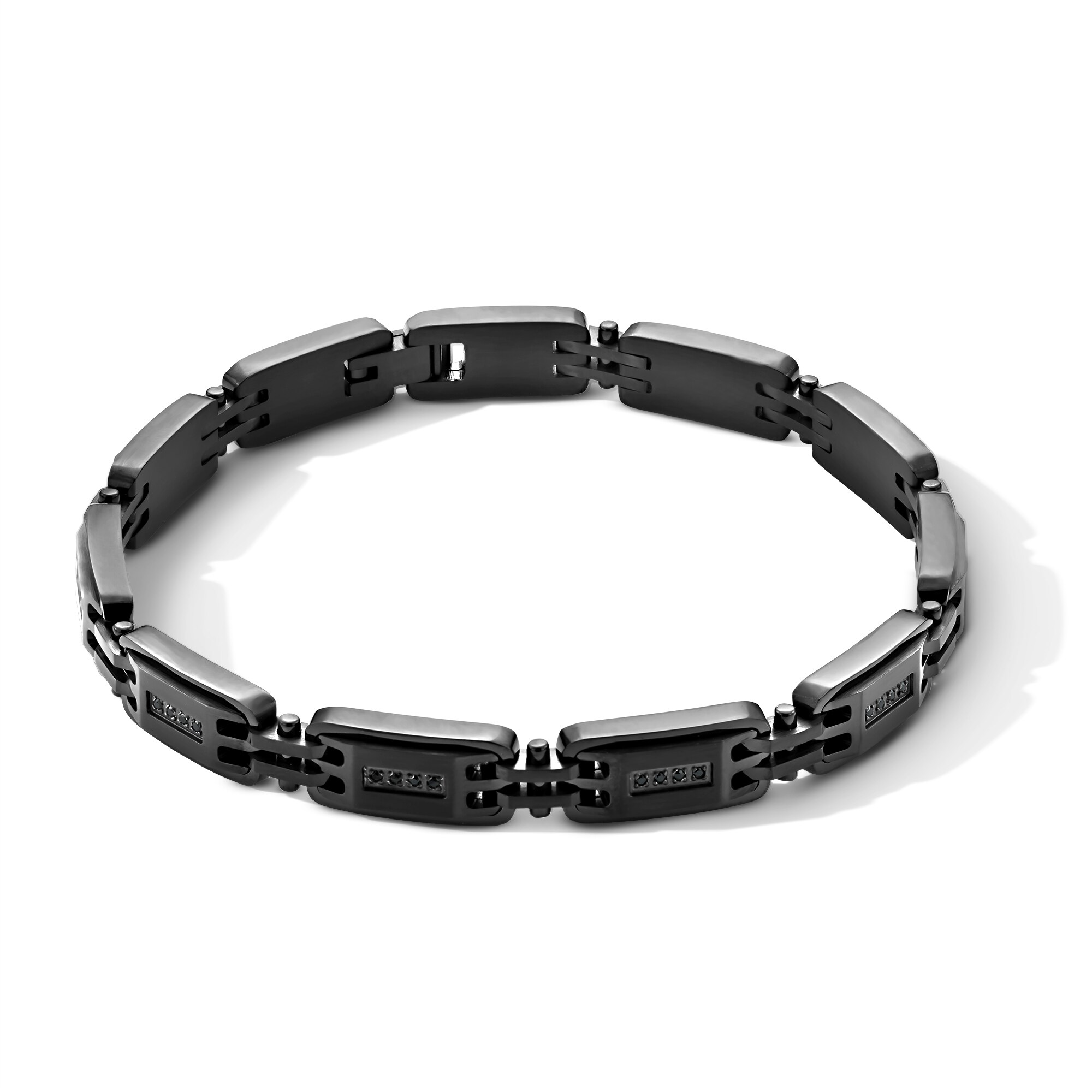 0.20 CT. T.W. Black Diamond Link Bracelet in Stainless Steel with