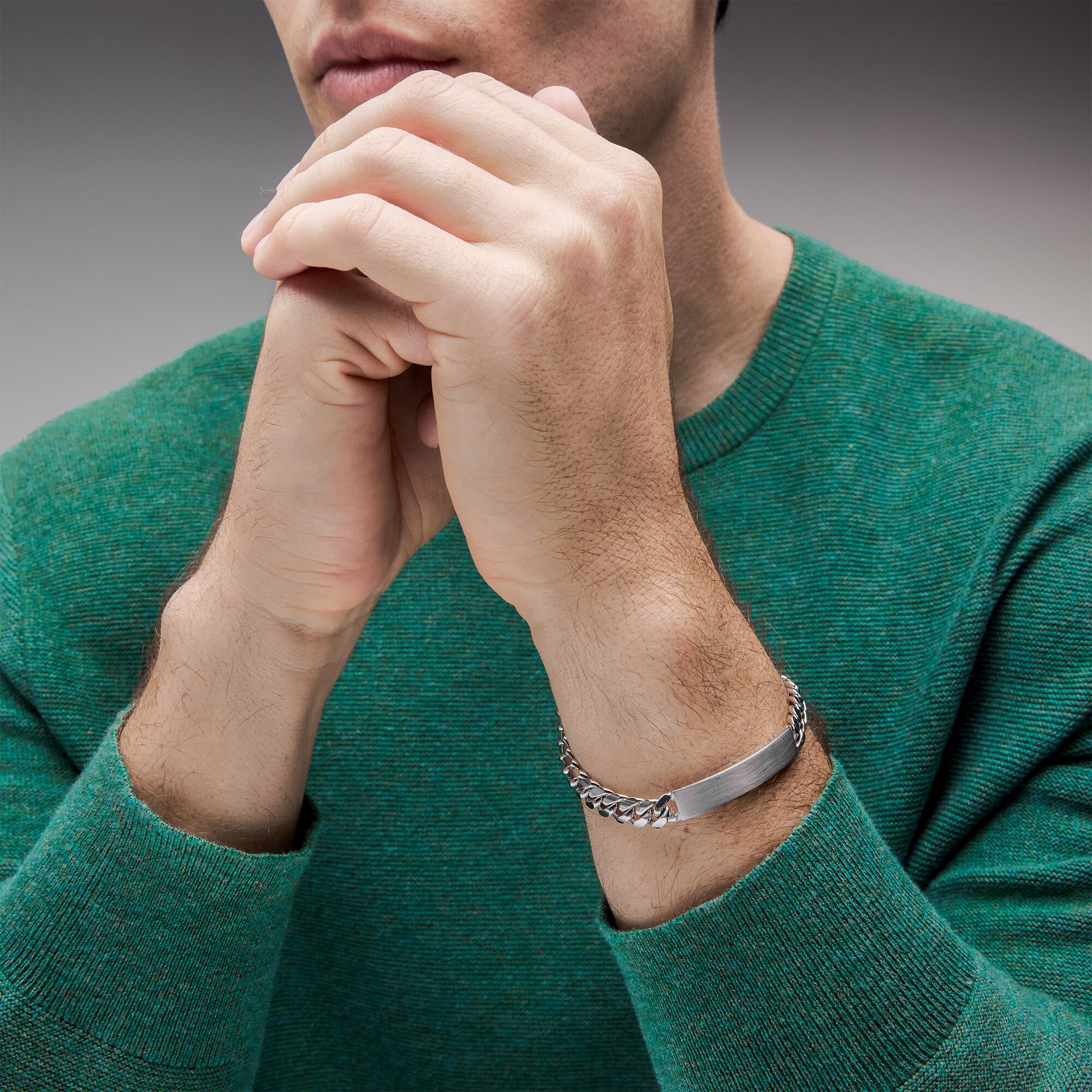 7.9mm Diamond-Cut ID Curb Chain Bracelet in Sterling Silver - 8.5
