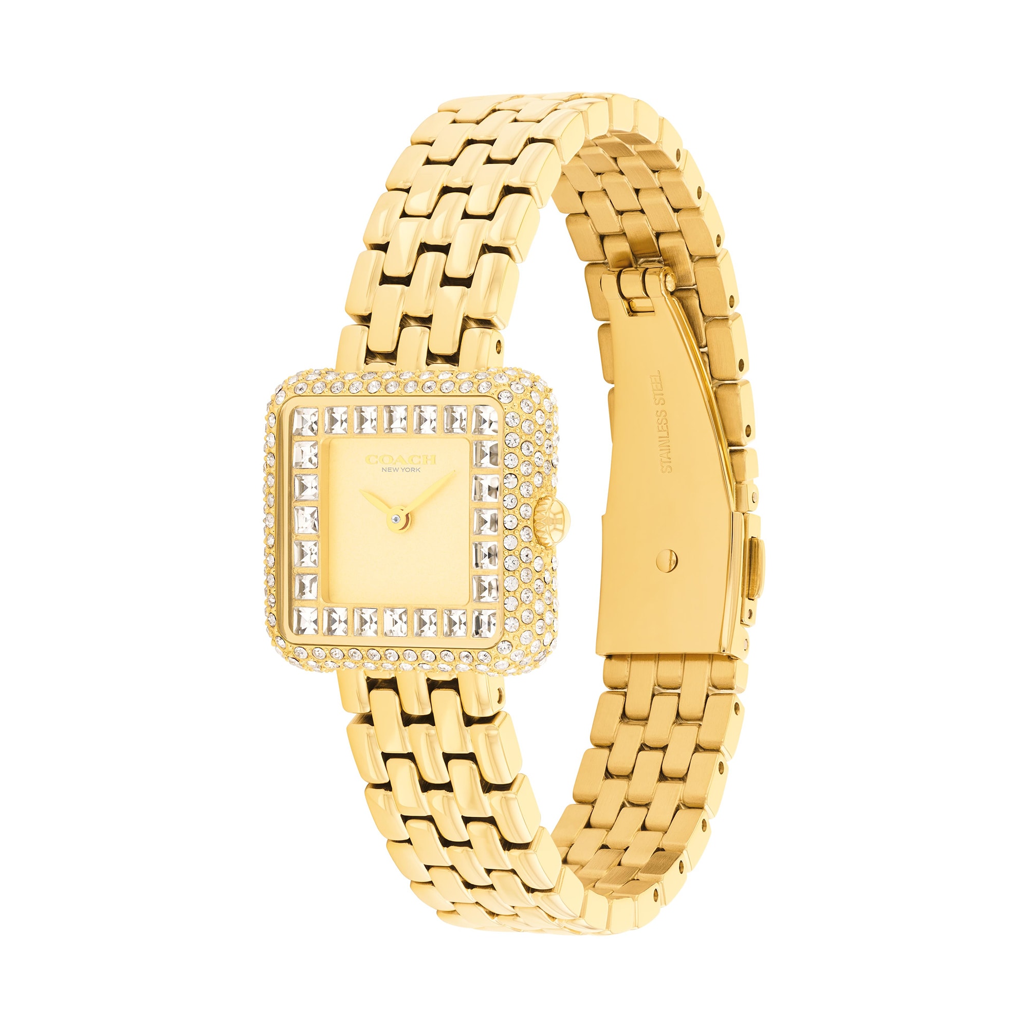 Ladies' Coach Cass Crystal Accent Gold-Tone IP Analog Watch with