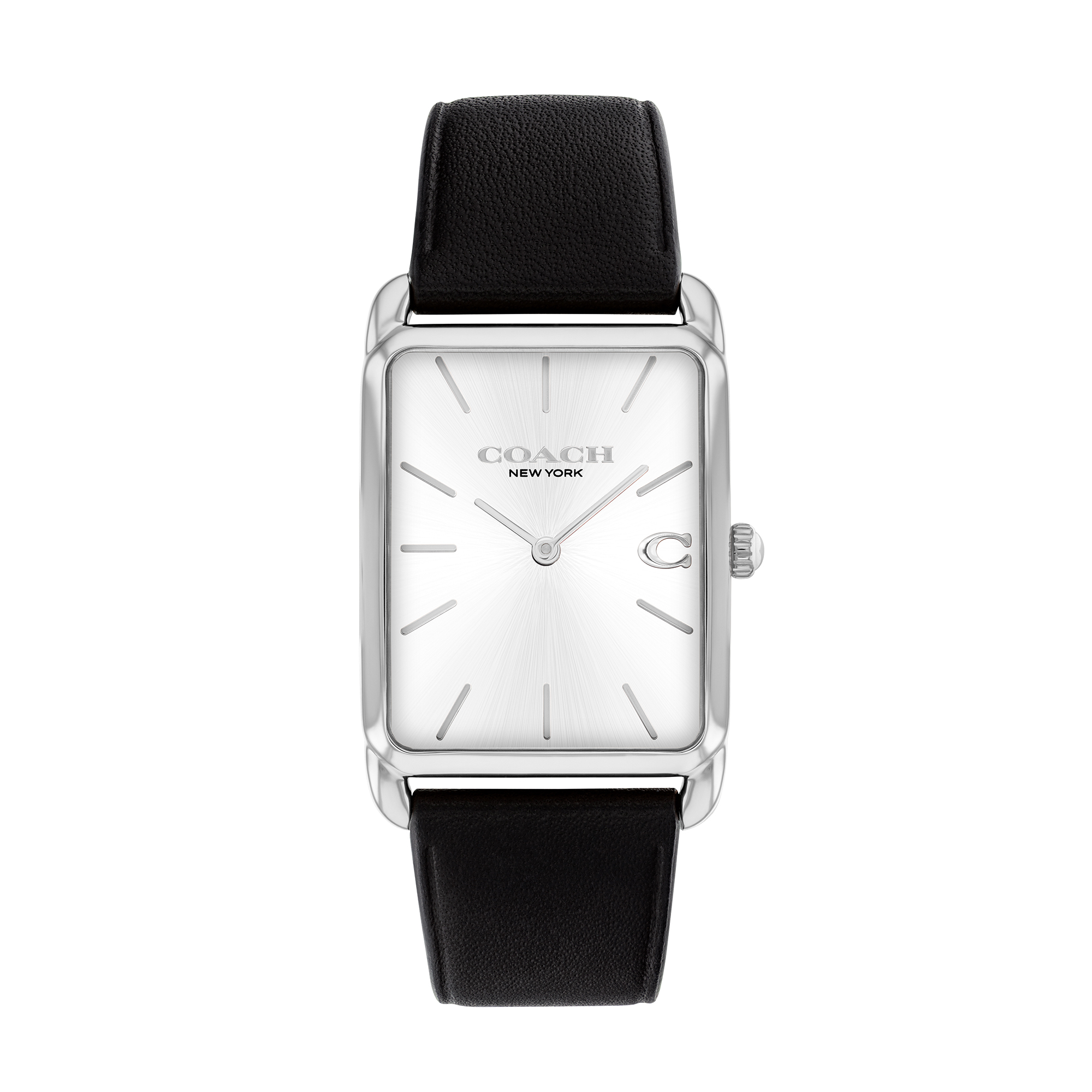 COACH Silver-Tone Crystal Bezel Watch with Black Leather Strap Coach Boyfriend Silver Dial Black Leather Strap Watch for Women main image 4