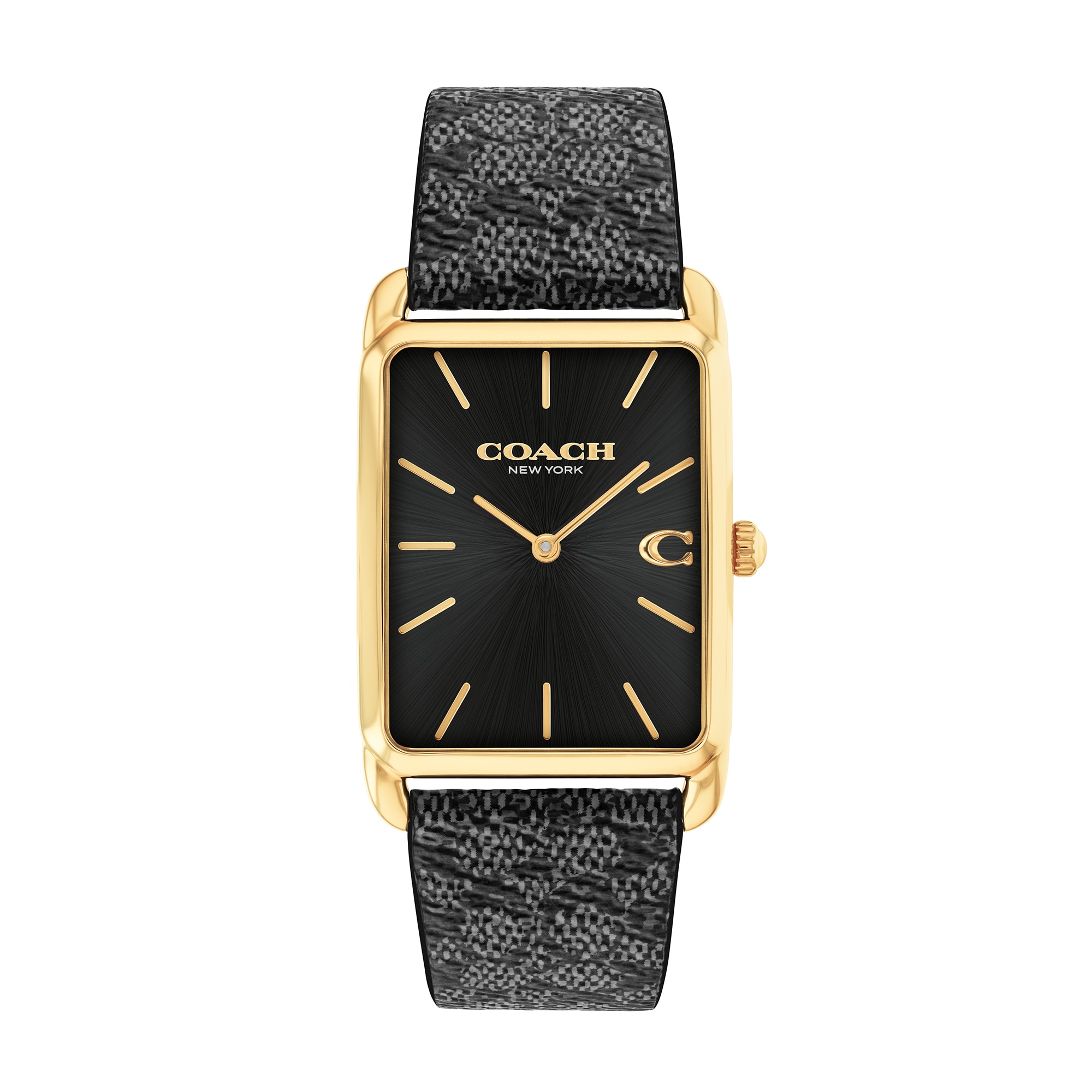 Unisex Coach Gold-Tone IP Analog Watch with Black Rectangle Dial
