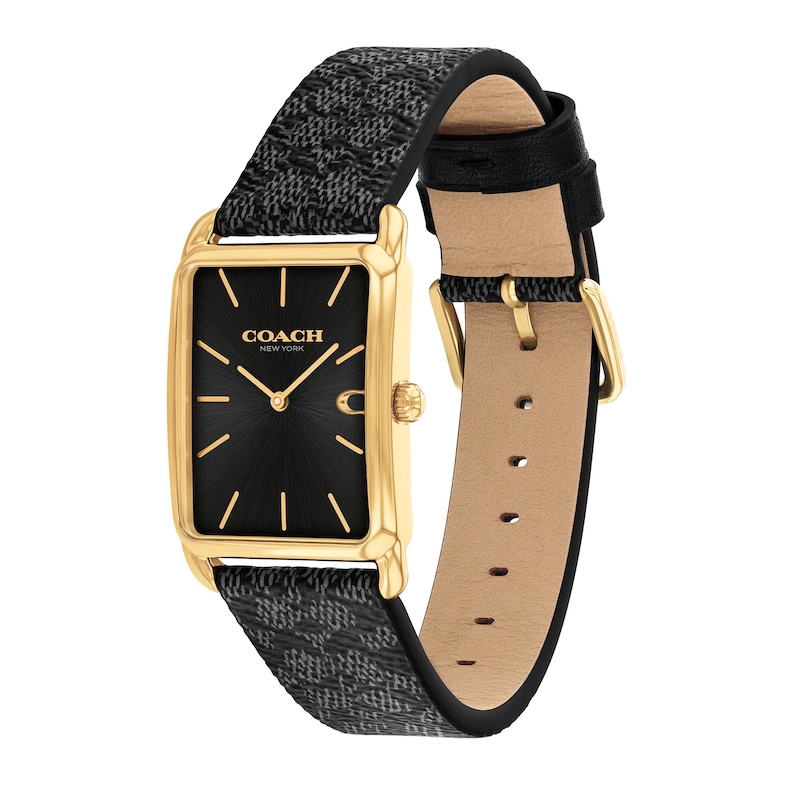 Coach Black and Tan Leather Strap Watch Ladies Coach 19mm Gold Plated Watch with Genuine Black  main image 2