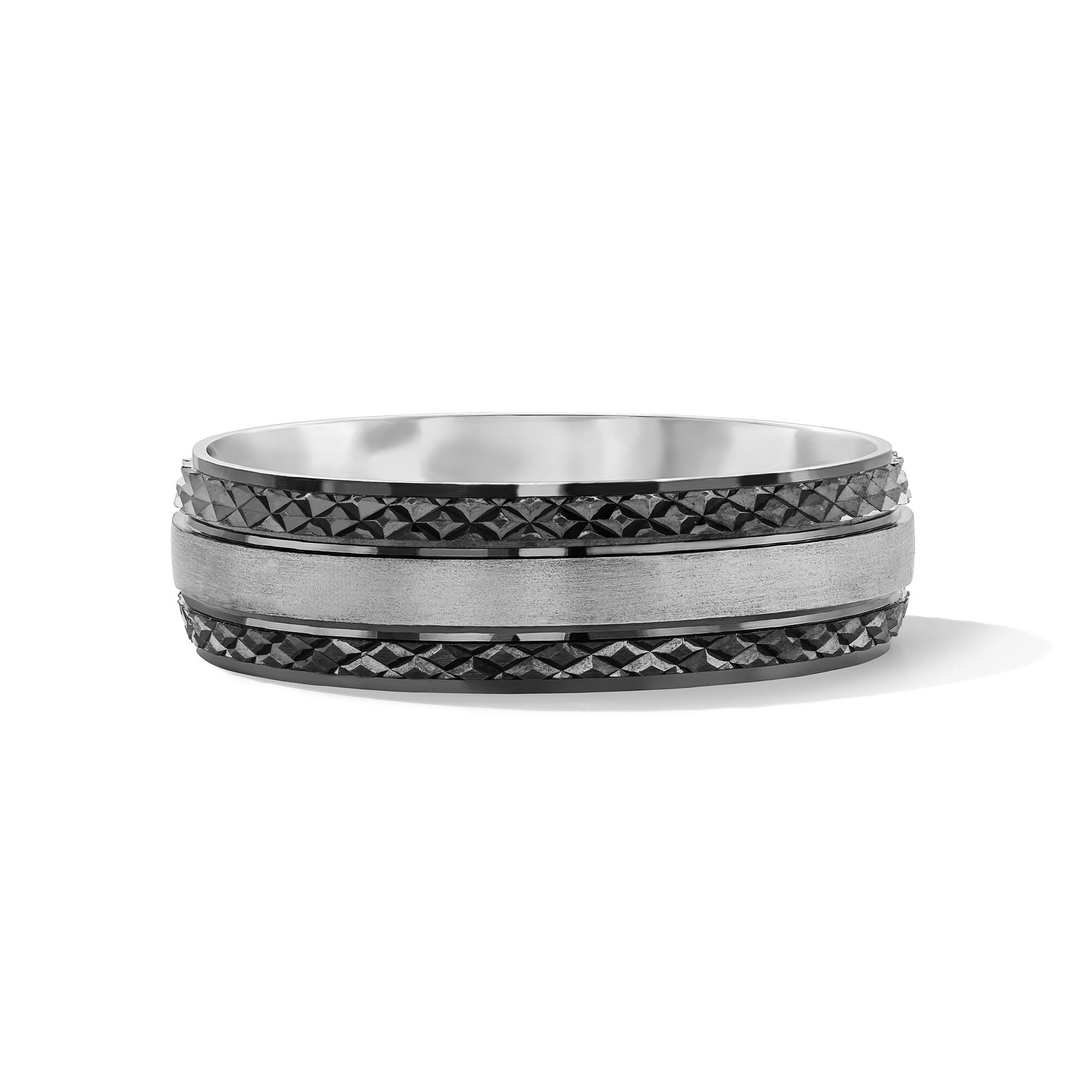Diamond-Cut Textured-Edge Wedding Band in Sterling Silver and