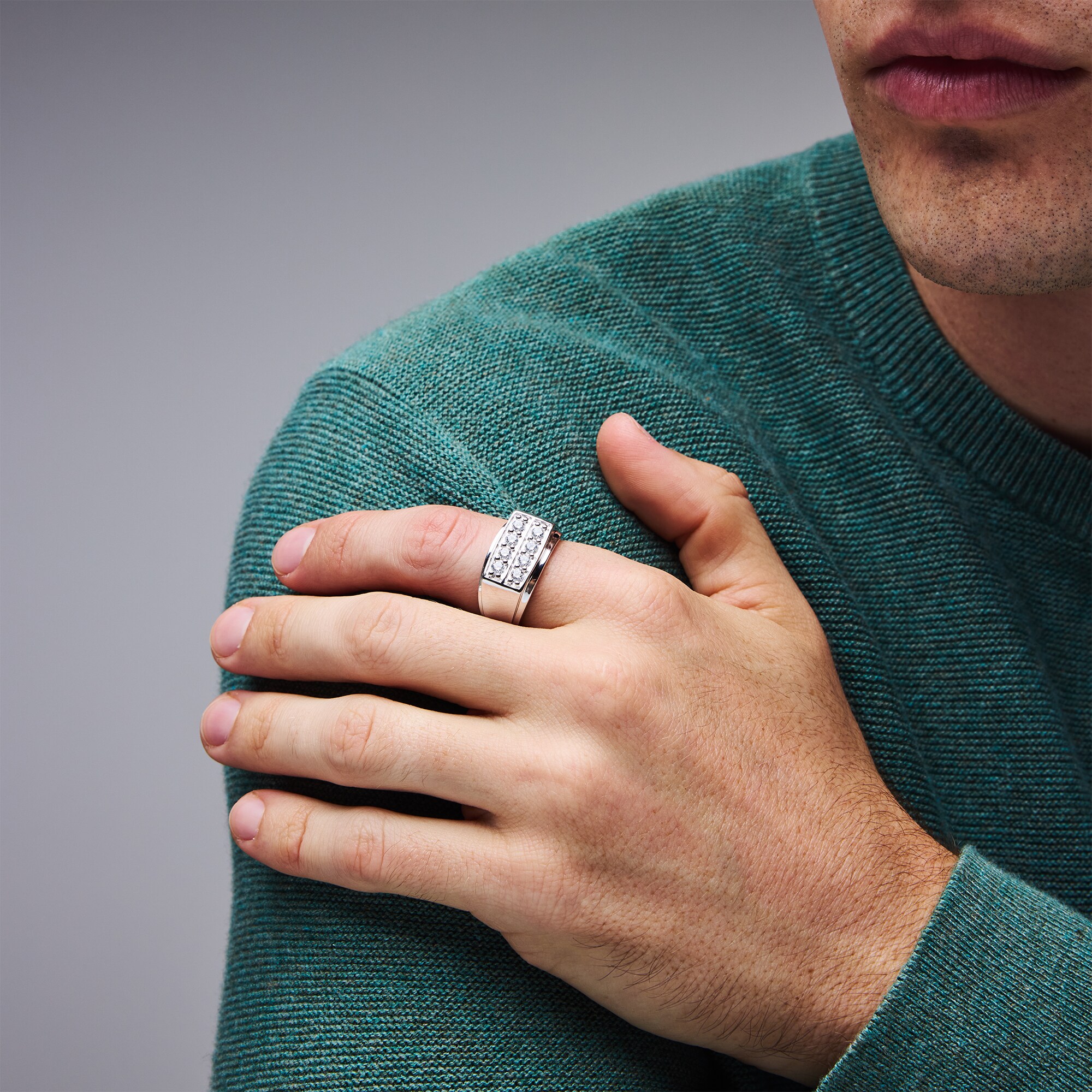 1 CT. T.W. Lab-Grown Diamond Double-Row Ring in Sterling Silver (F