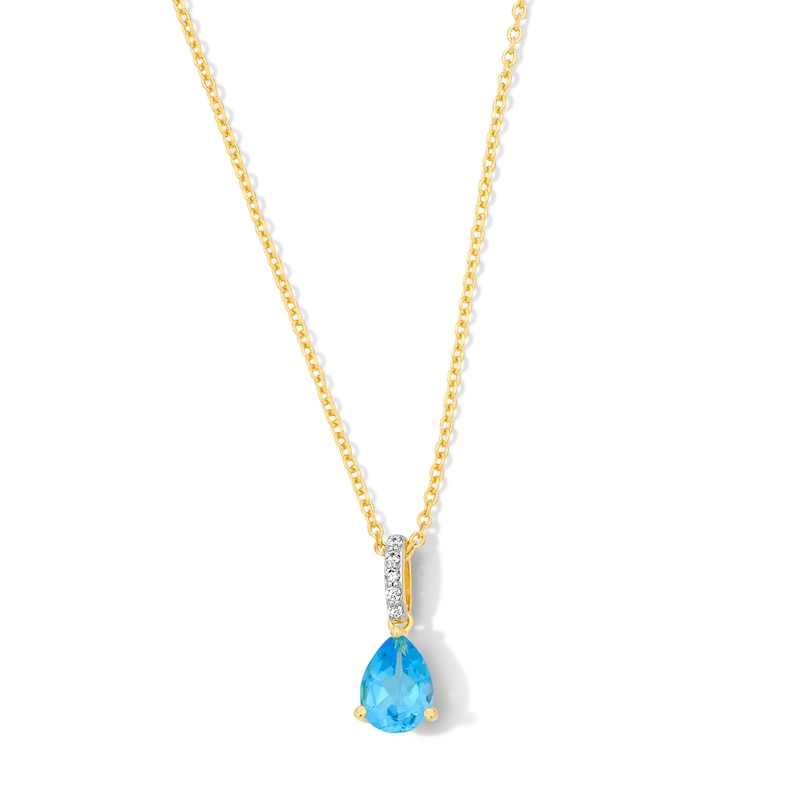 Peora Oval Swiss Blue Topaz & Diamond Pendant - 14K Yellow Gold, 10x8mm, 3 Carats Total-255413