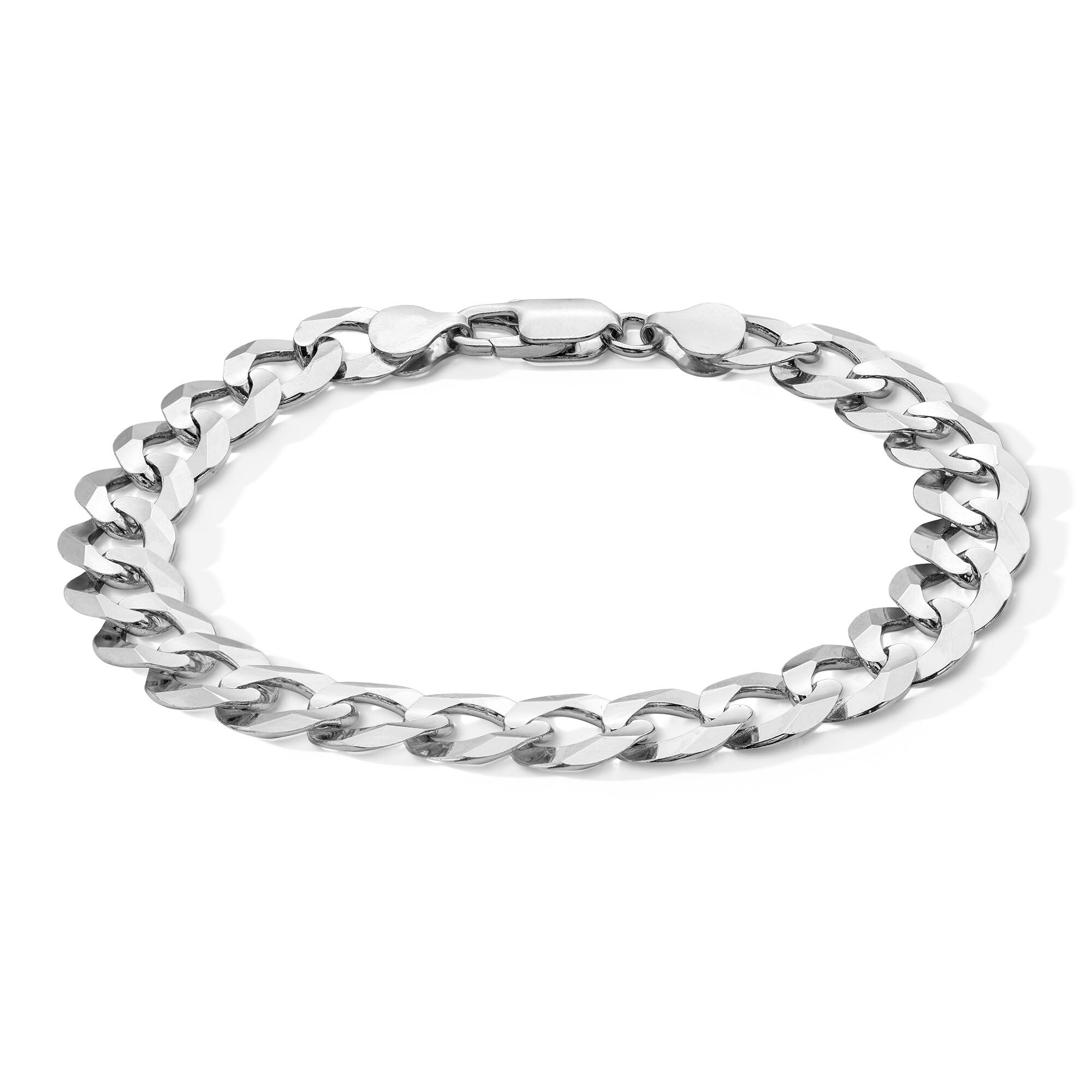 9.6mm Flat Curb Chain Bracelet in Solid Sterling Silver - 8.5&quot
