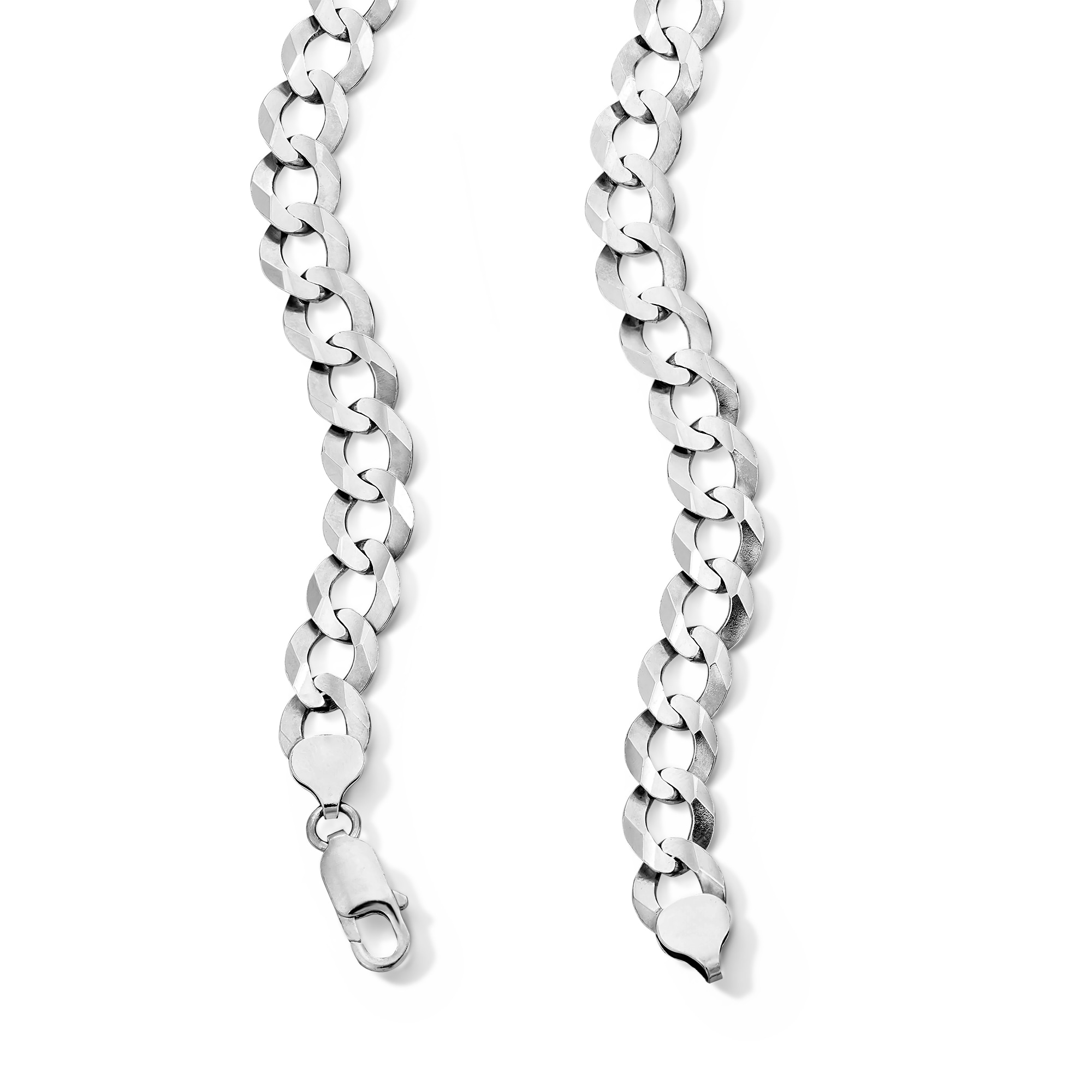 9.6mm Flat Curb Chain Necklace in Solid Sterling Silver - 22&quot