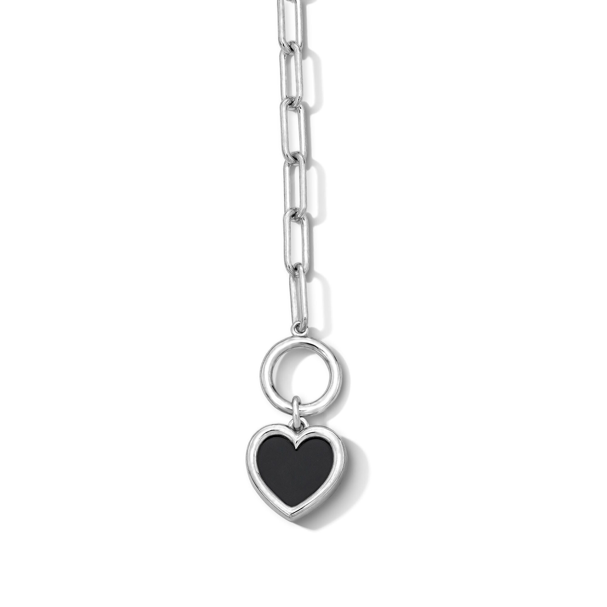 Heart-Shaped Black Onyx and White Lab-Created Sapphire Paper Clip