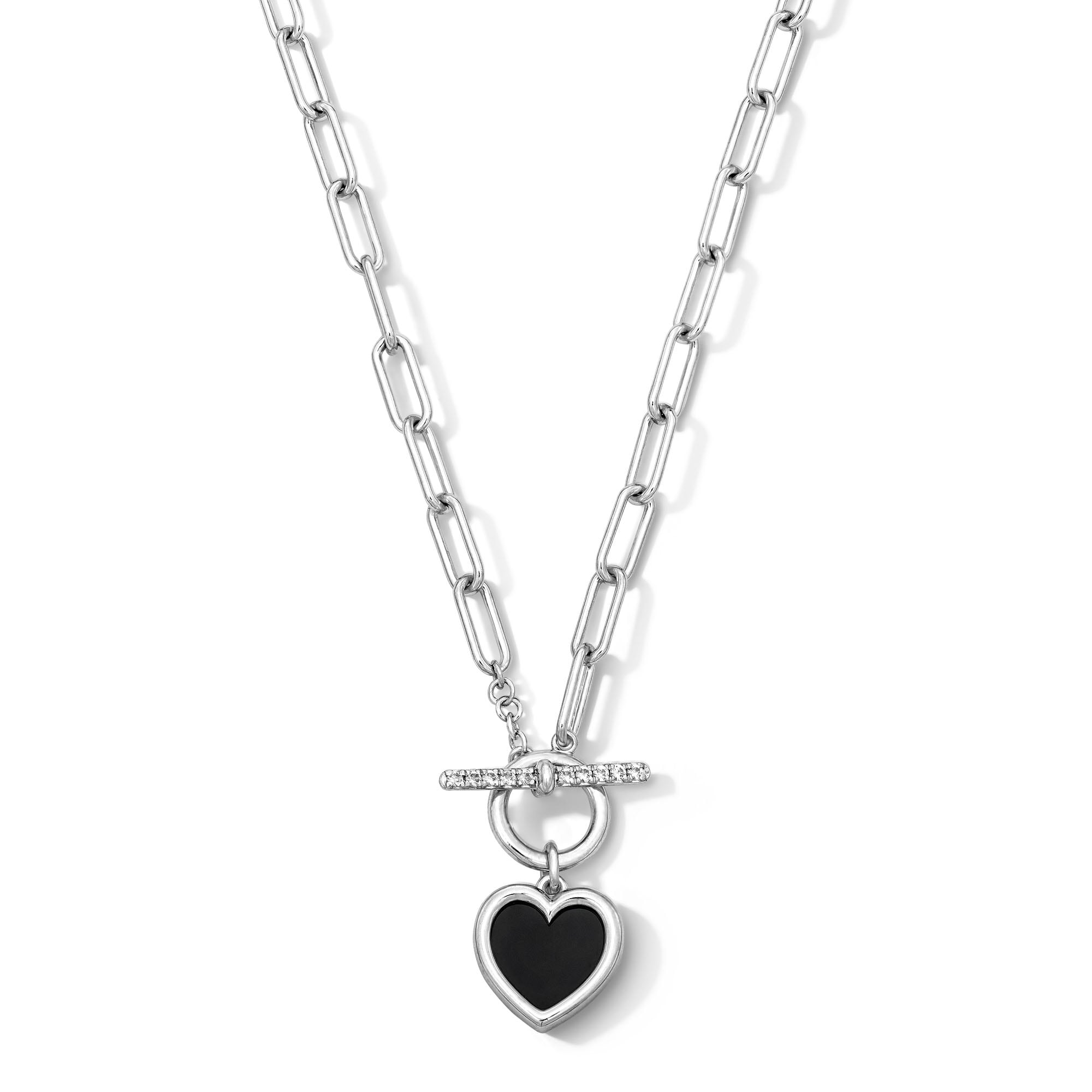 Heart-Shaped Black Onyx and White Lab-Created Sapphire Paper Clip