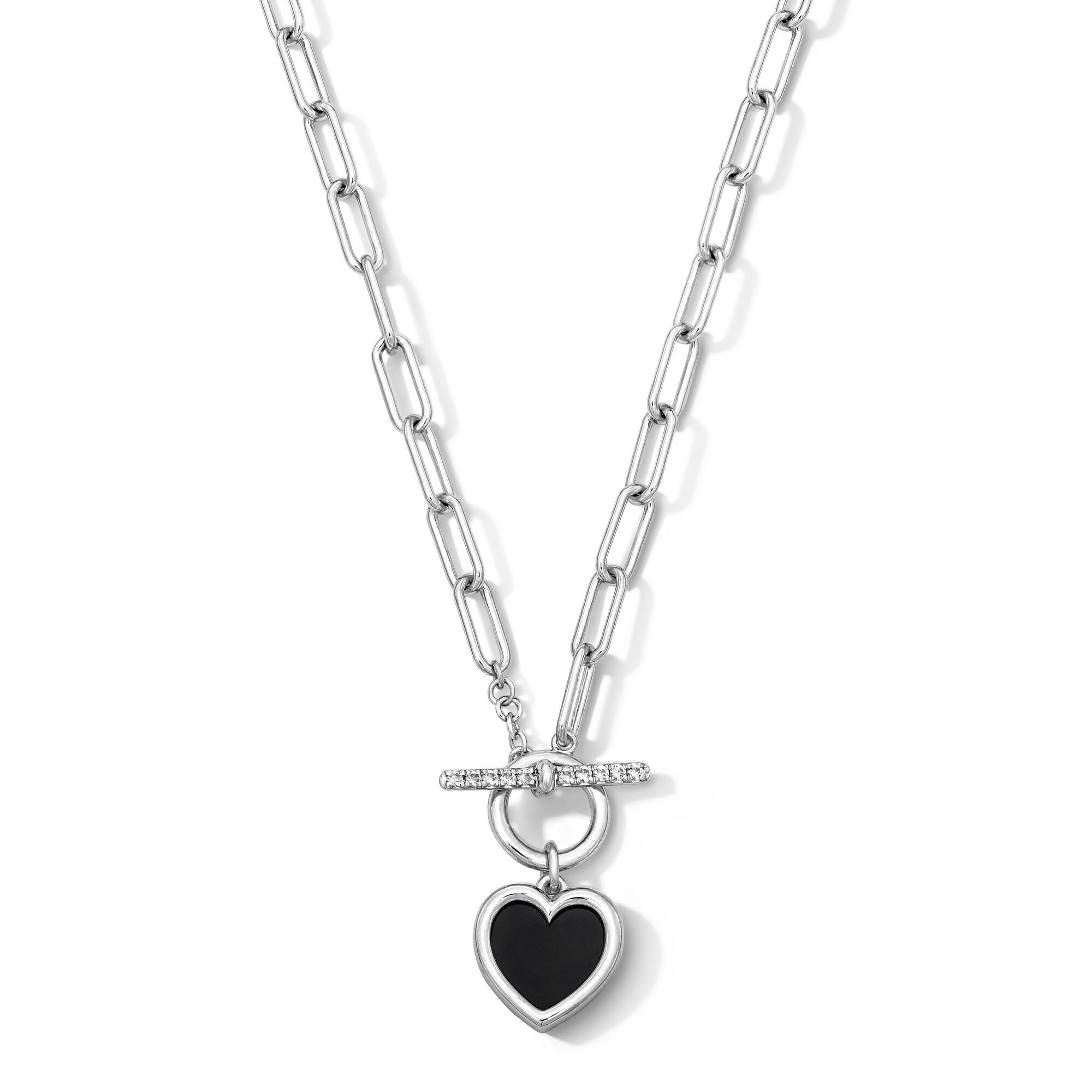 Heart-Shaped Black Onyx and White Lab-Created Sapphire Paper Clip