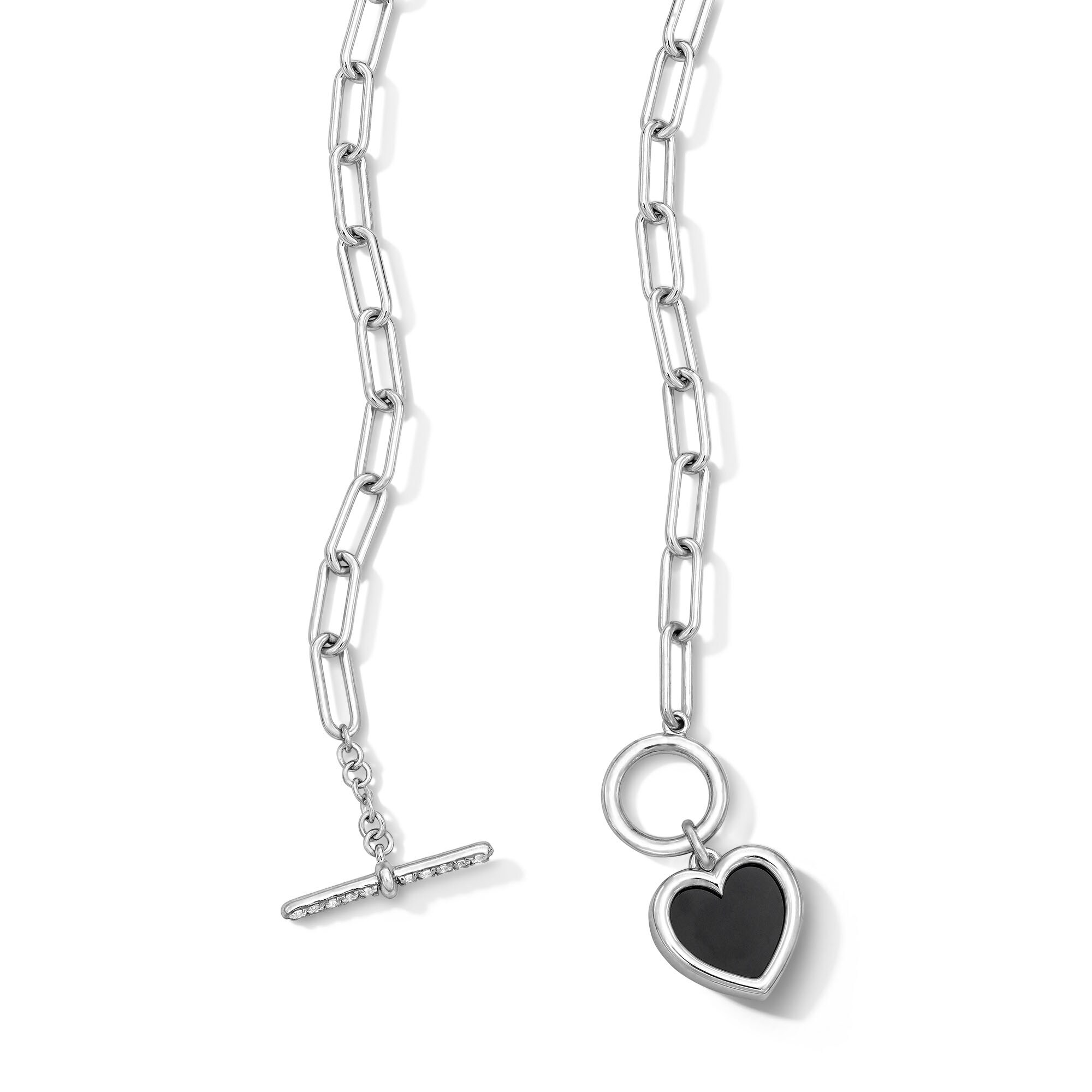 Heart-Shaped Black Onyx and White Lab-Created Sapphire Paper Clip