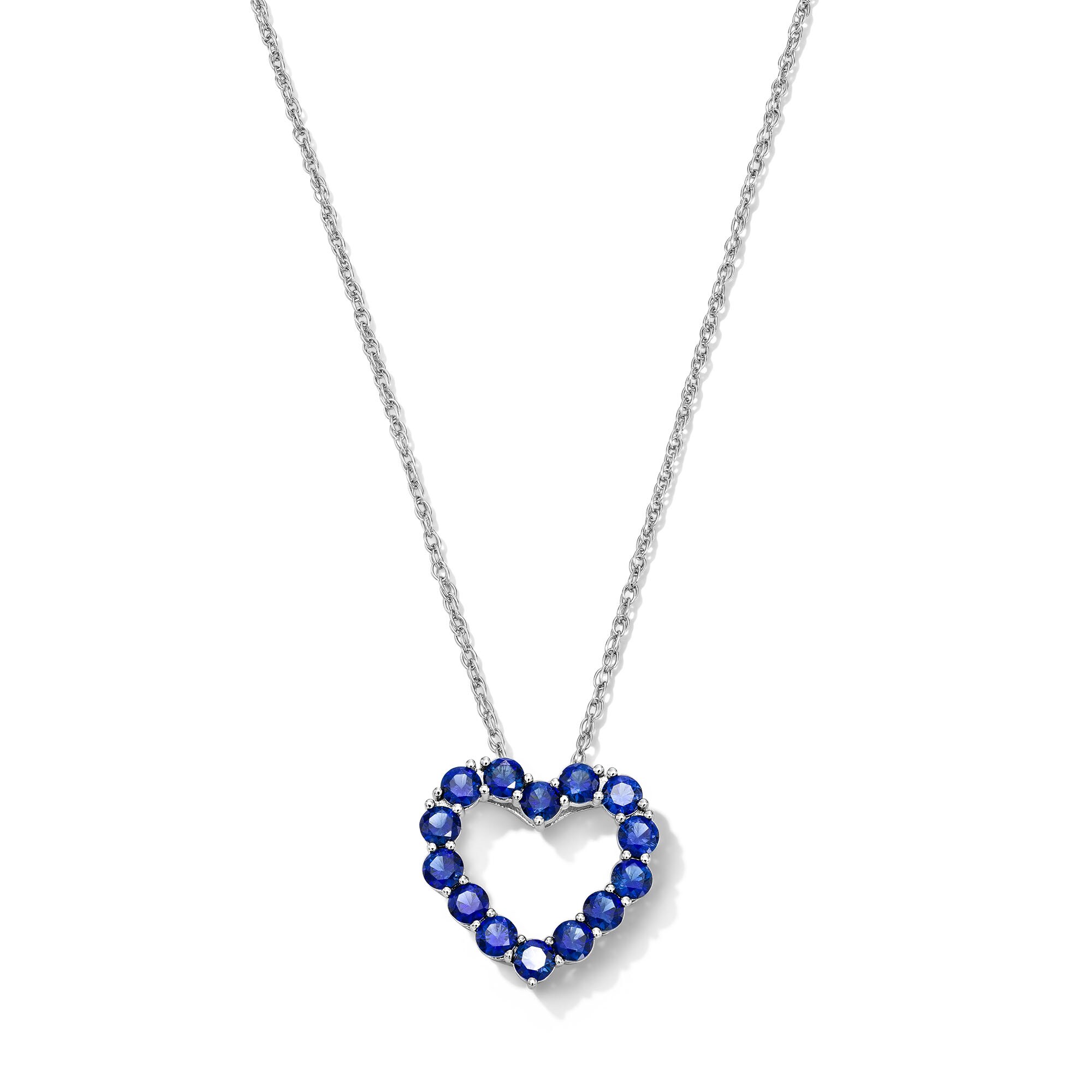 Blue Lab-Created Sapphire Heart Outline Pendant in Sterling Silver