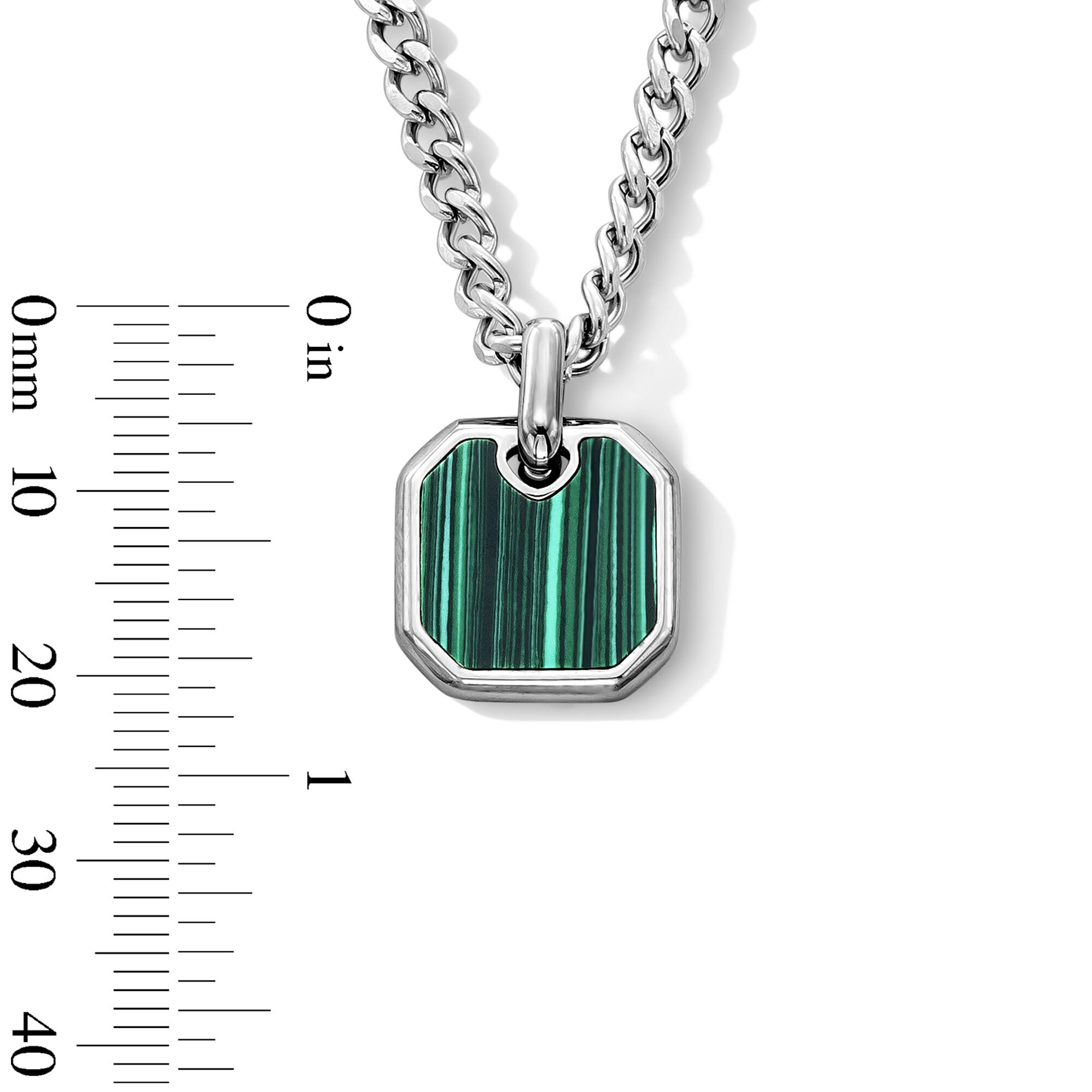 Octagon-Shaped Malachite Necklace in Stainless Steel - 24&quot