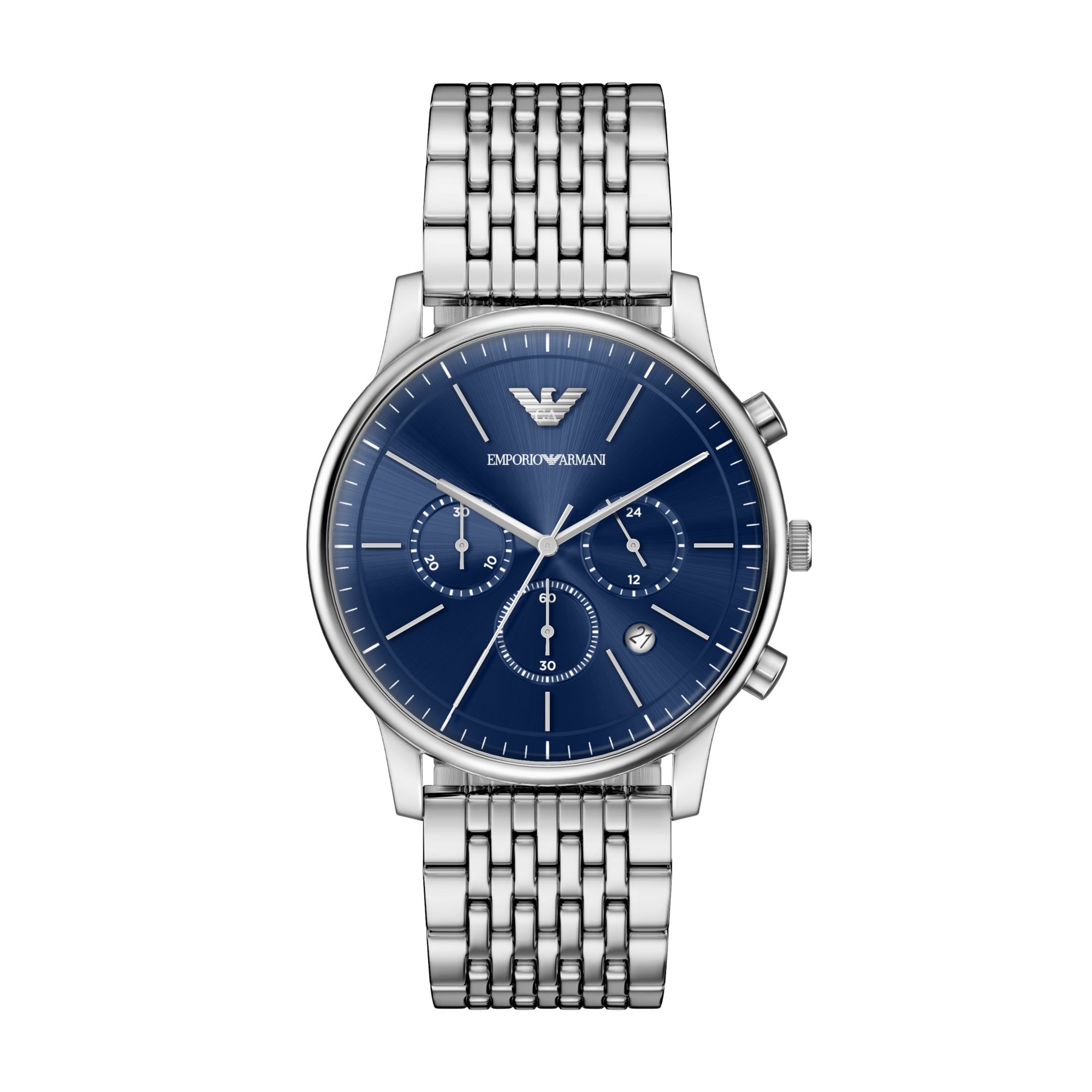 Men's Emporio Armani Stainless Steel Chronograph Watch with Navy