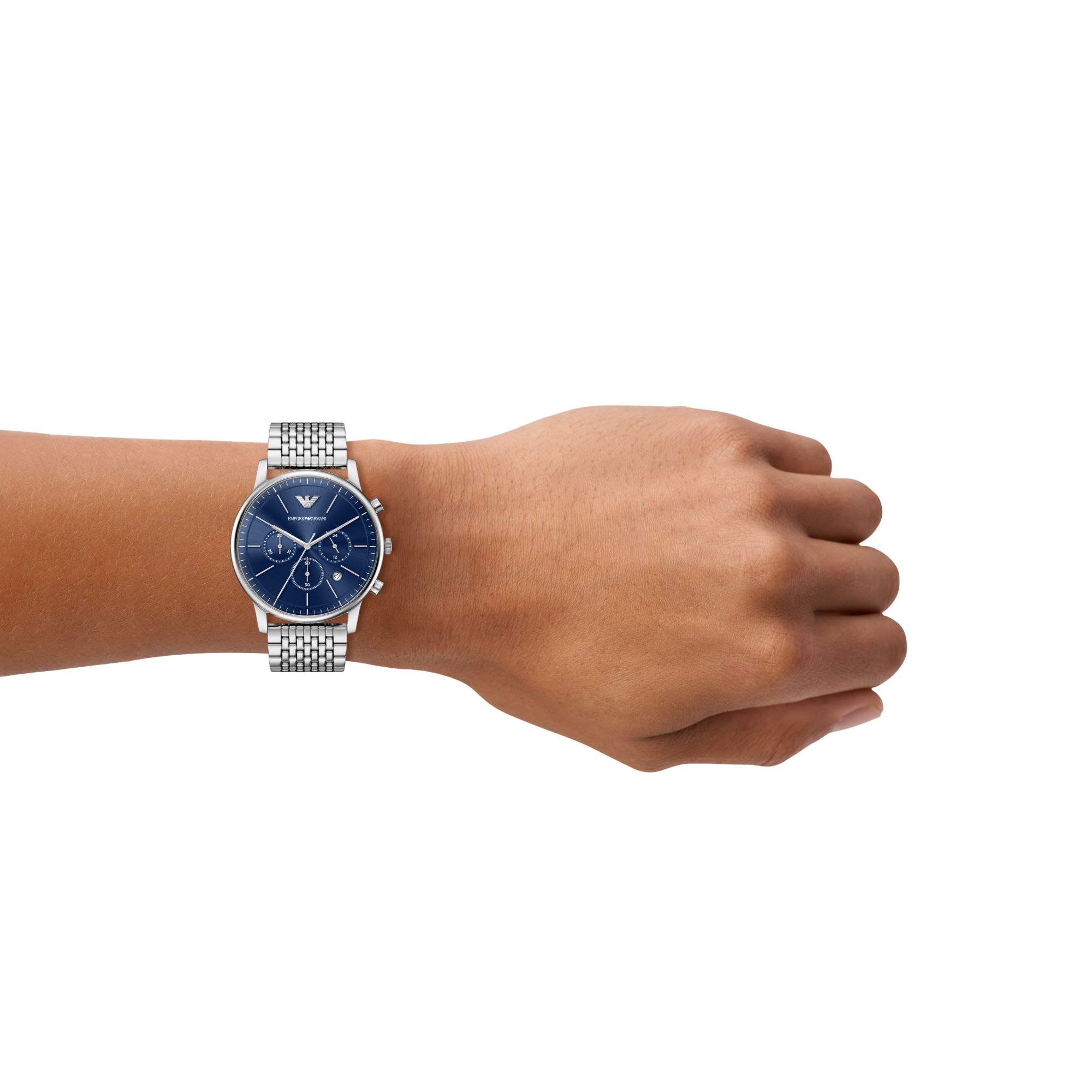 Men's Emporio Armani Stainless Steel Chronograph Watch with Navy